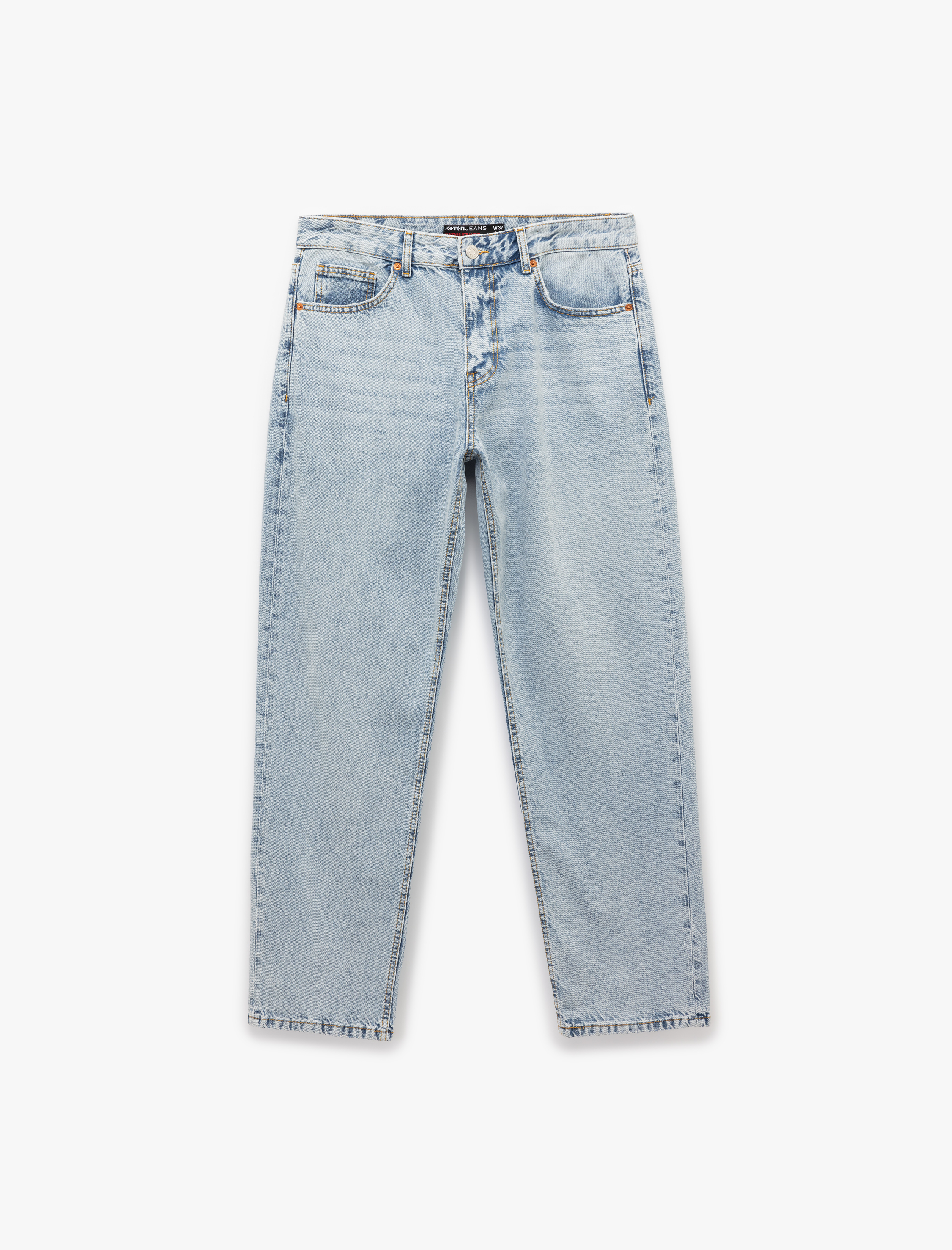   Normal Bel Pamuklu Vintage Straight Fit Jean Pantolon