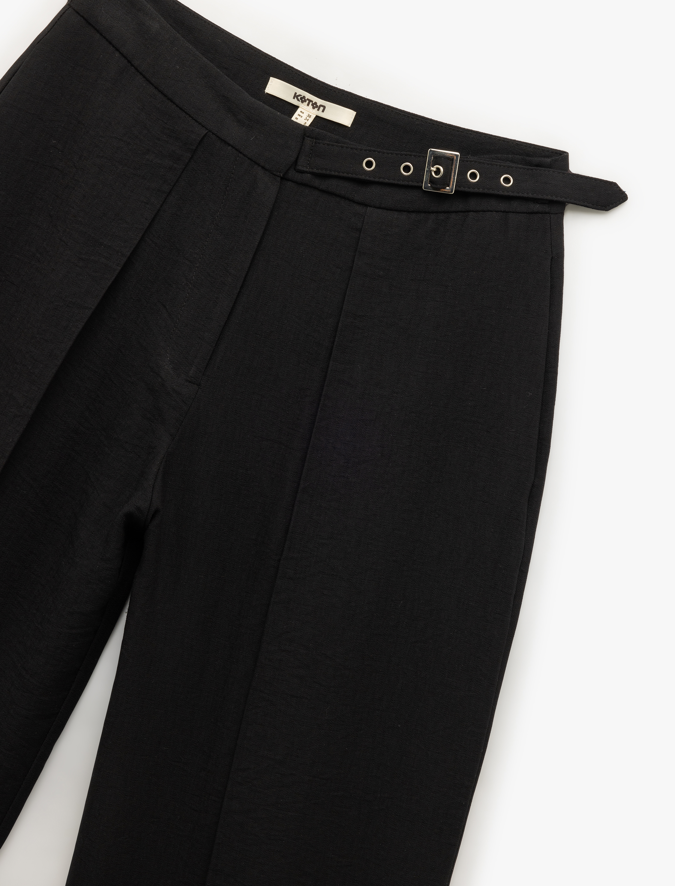   Viskon Karışımlı Yarım Kemer Detaylı Nervürlü Düz Bol Paça Pantolon