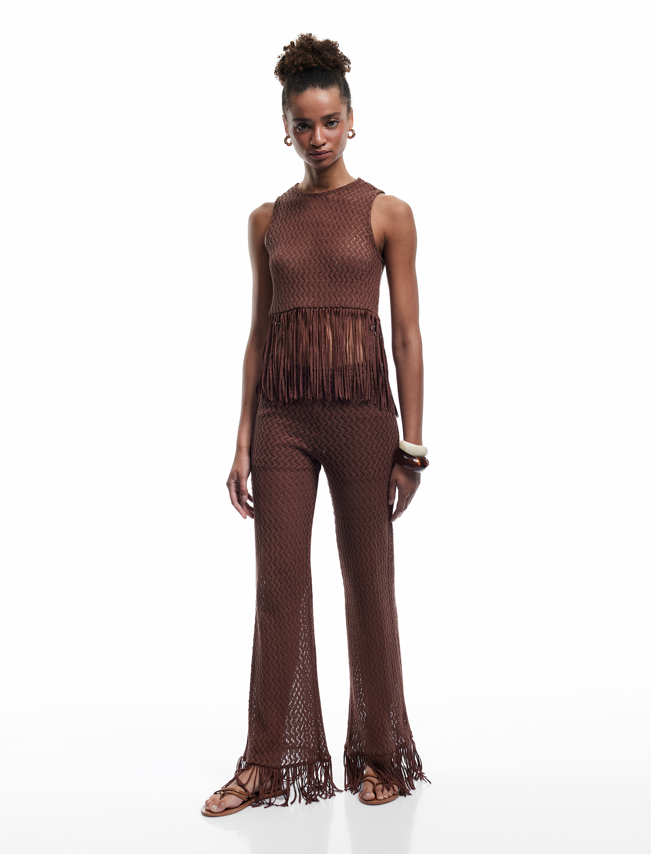   Yüksek Bel Püsküllü Pamuklu Astarlı Kroşe Pantolon