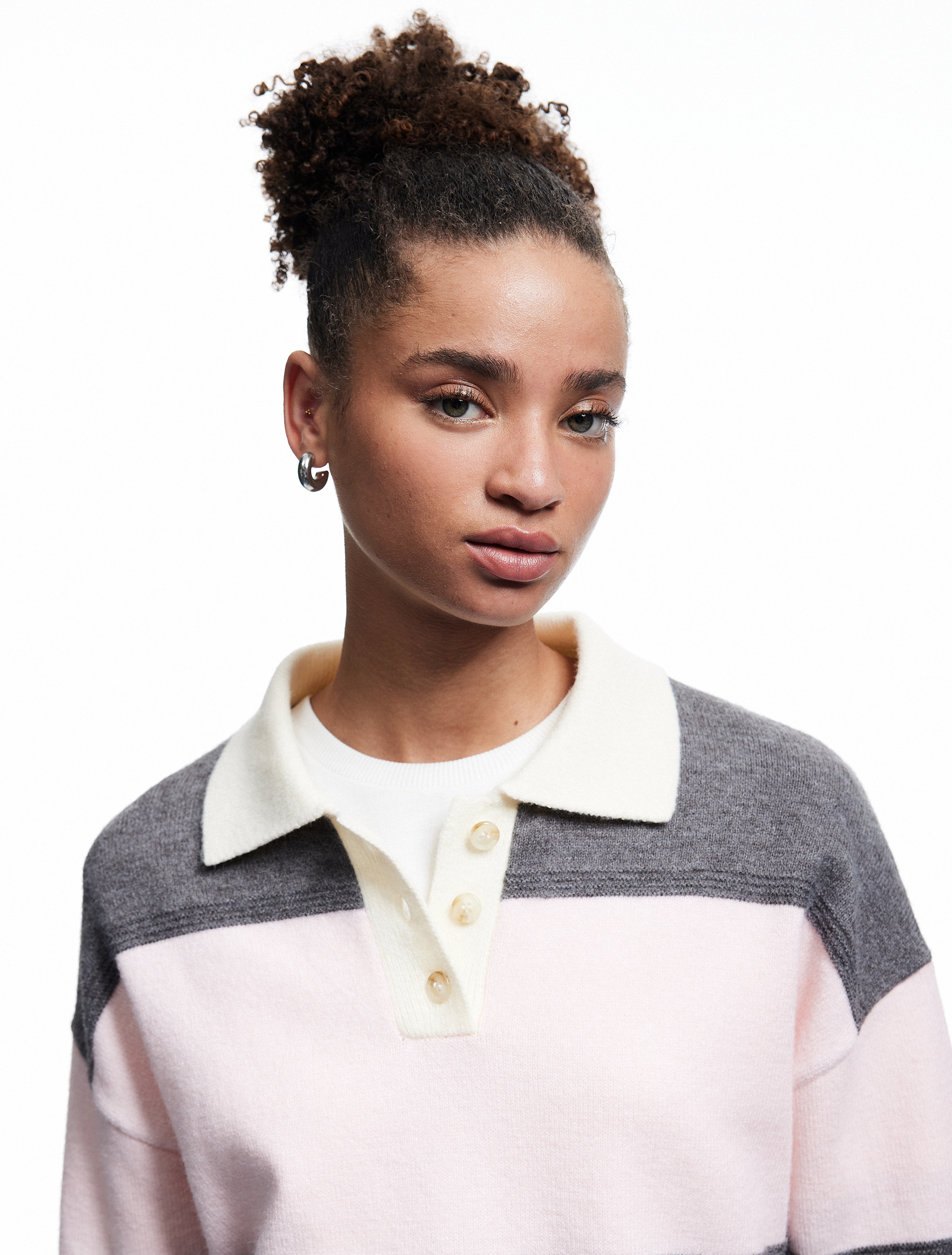   Polo Yaka Çizgili Triko Kazak