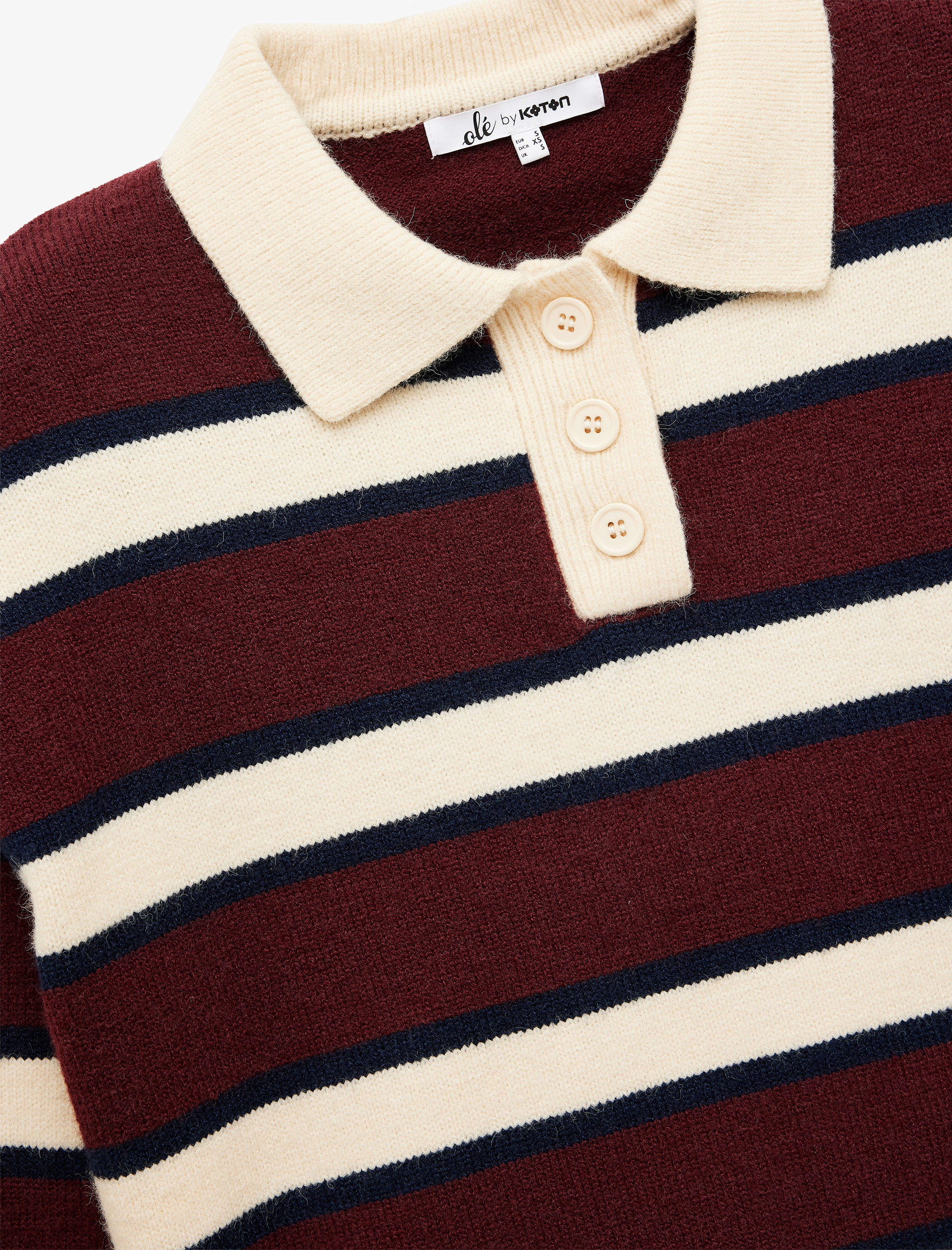   Polo Yaka Çizgili Triko Kazak