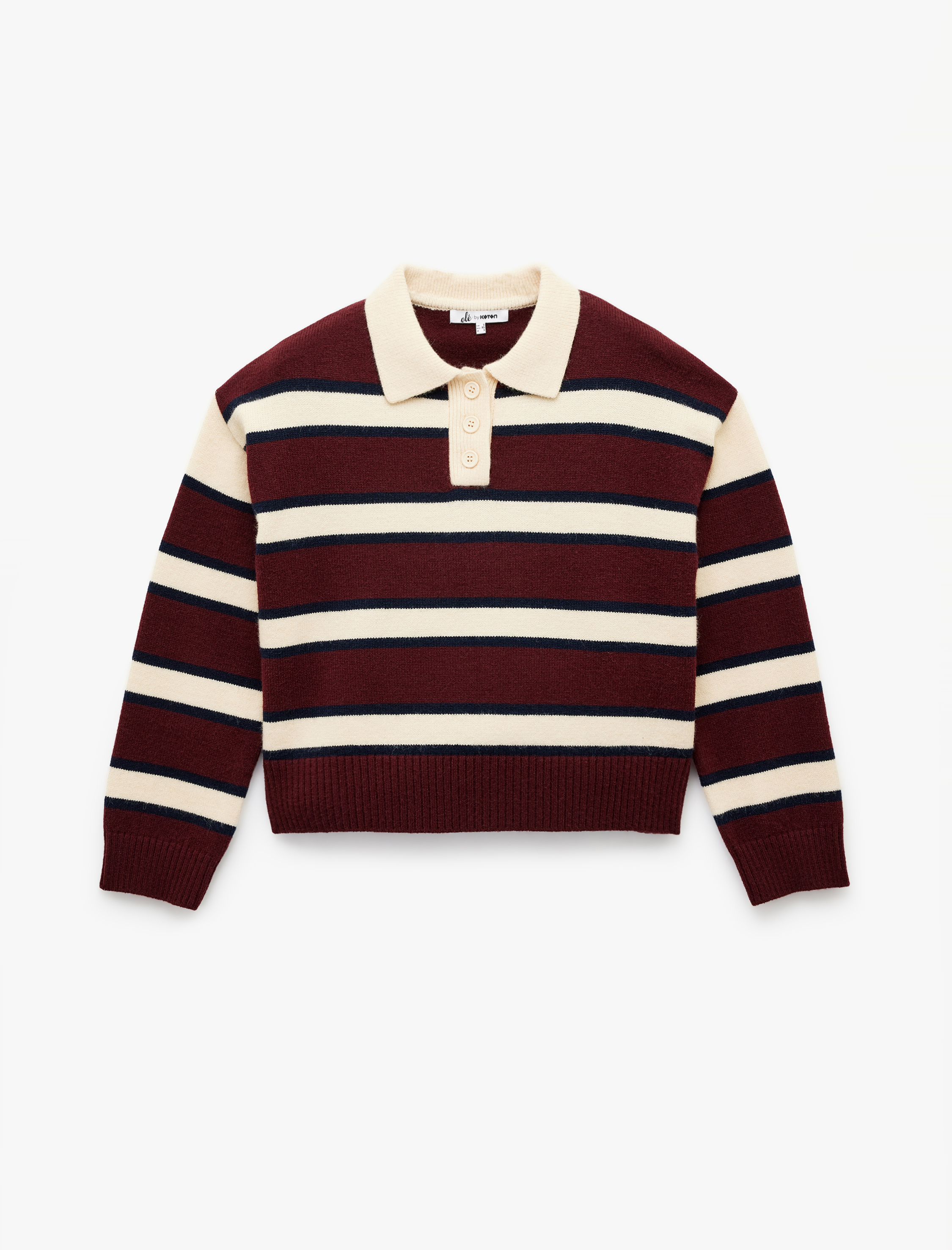   Polo Yaka Çizgili Triko Kazak