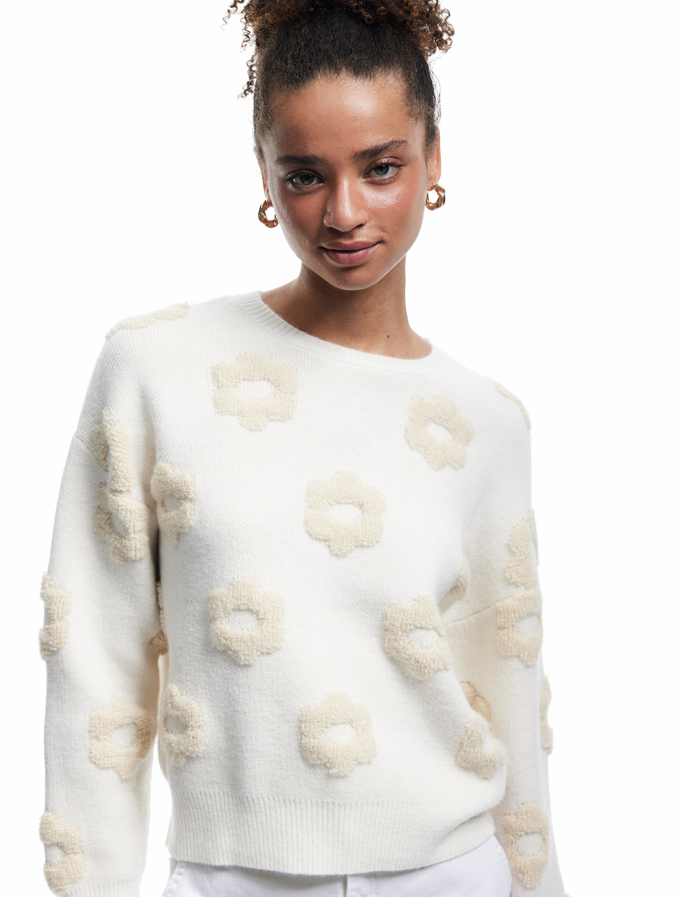   Uzun Kollu Bisiklet Yaka Jakarlı Triko Kazak