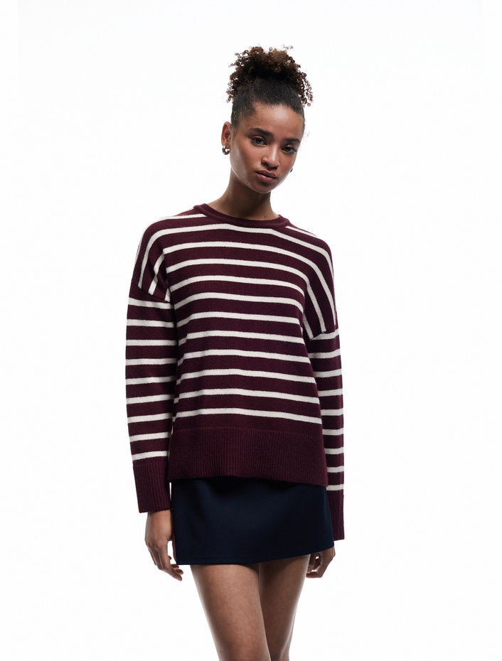  Çizgili Bisiklet Yaka Triko Kazak