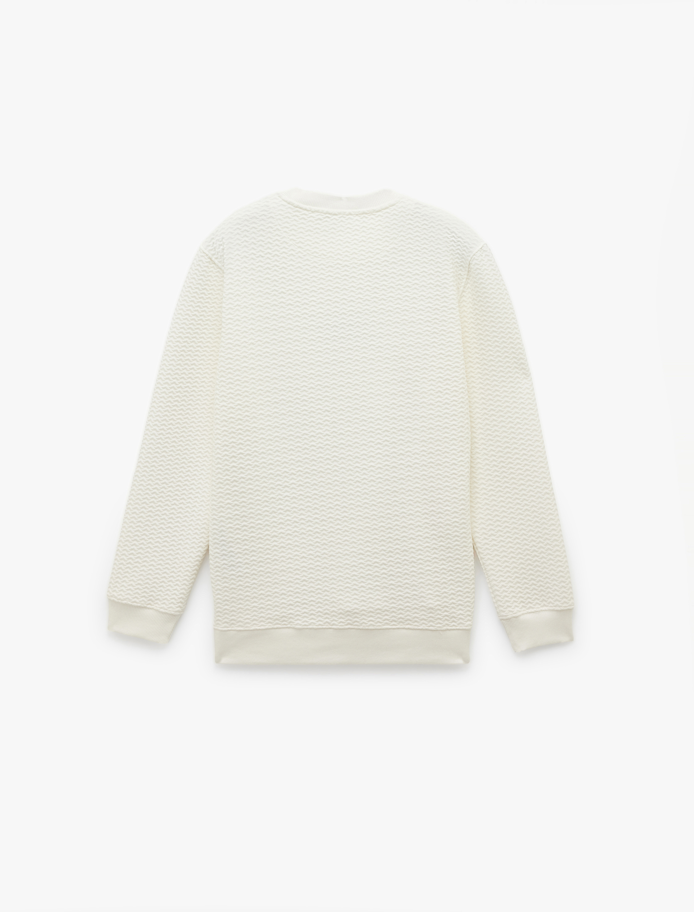 Uzun Kollu Bisiklet Yaka Dokulu İşlemeli Sweatshirt