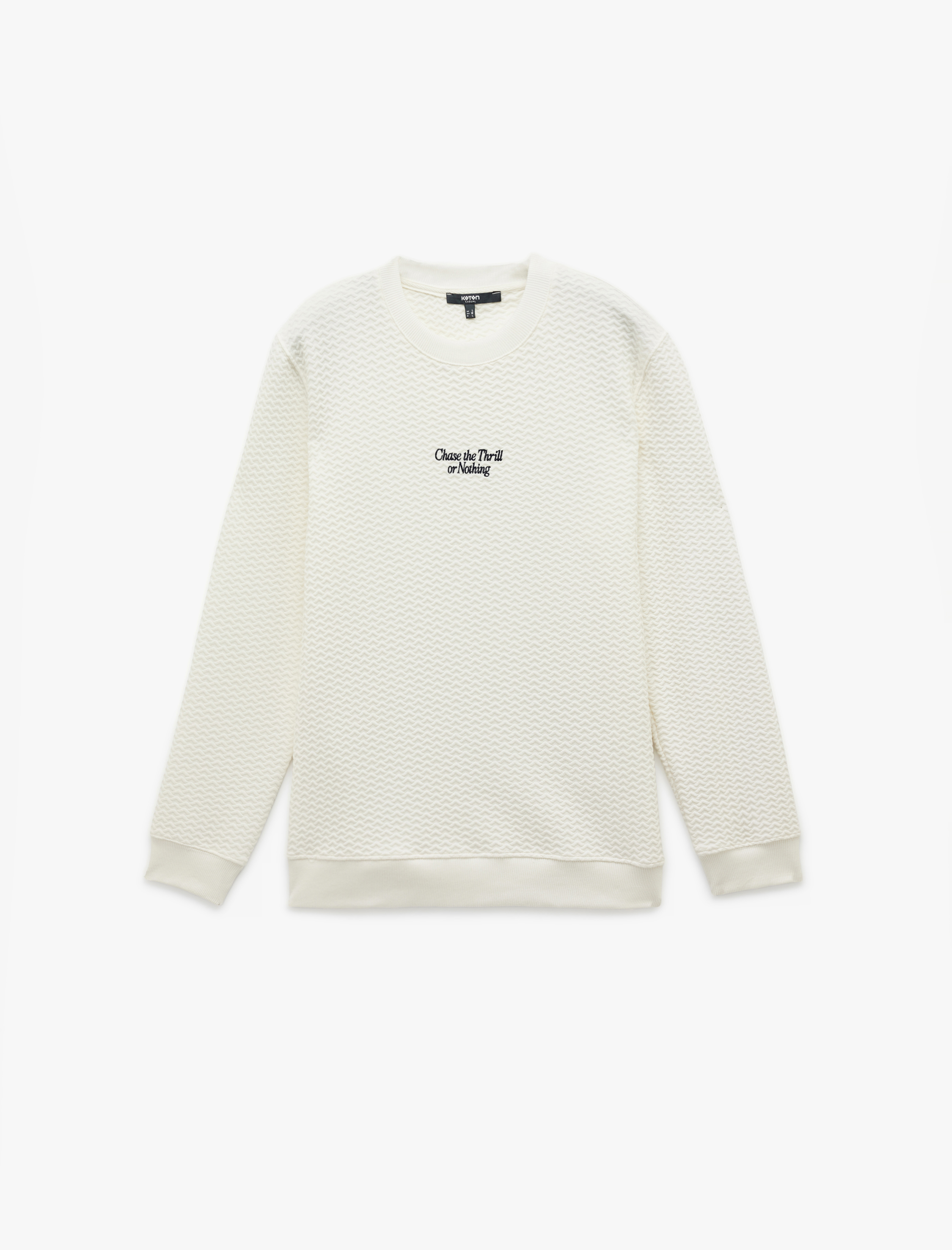 Uzun Kollu Bisiklet Yaka Dokulu İşlemeli Sweatshirt