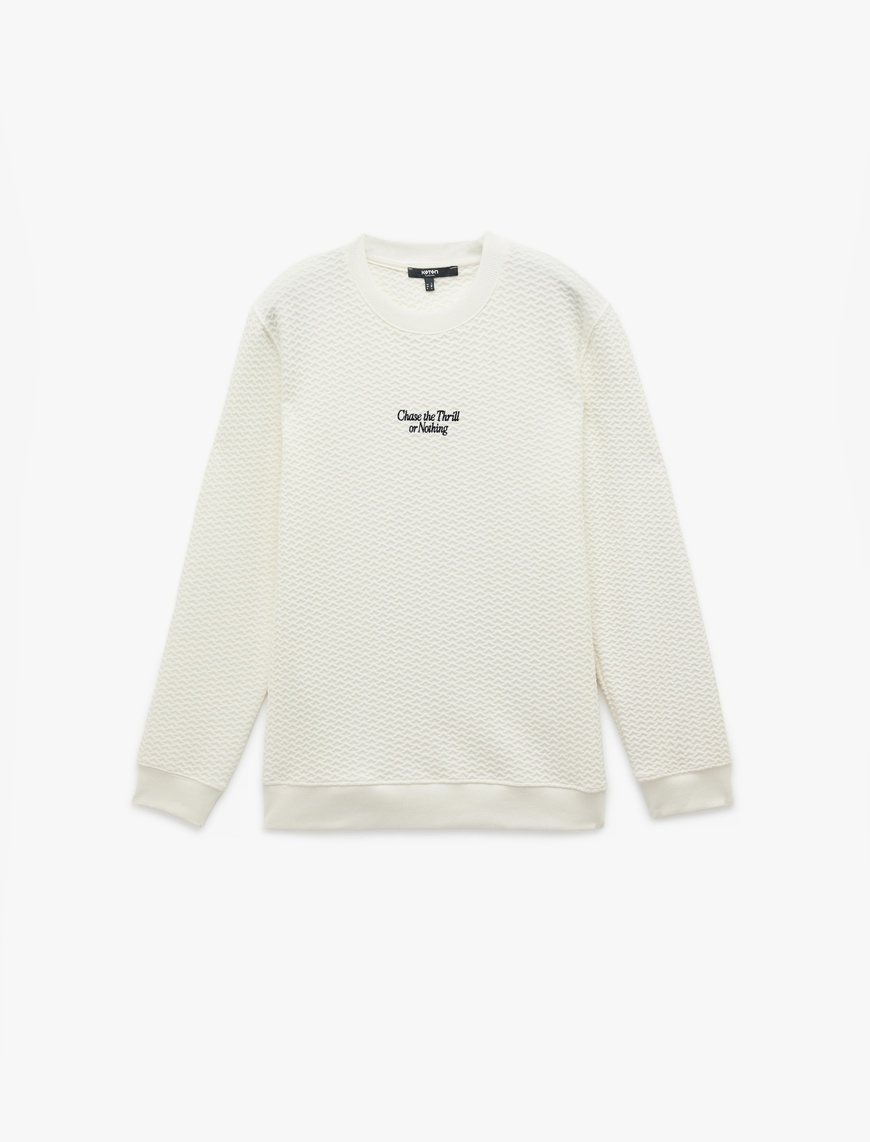   Uzun Kollu Bisiklet Yaka Dokulu İşlemeli Sweatshirt