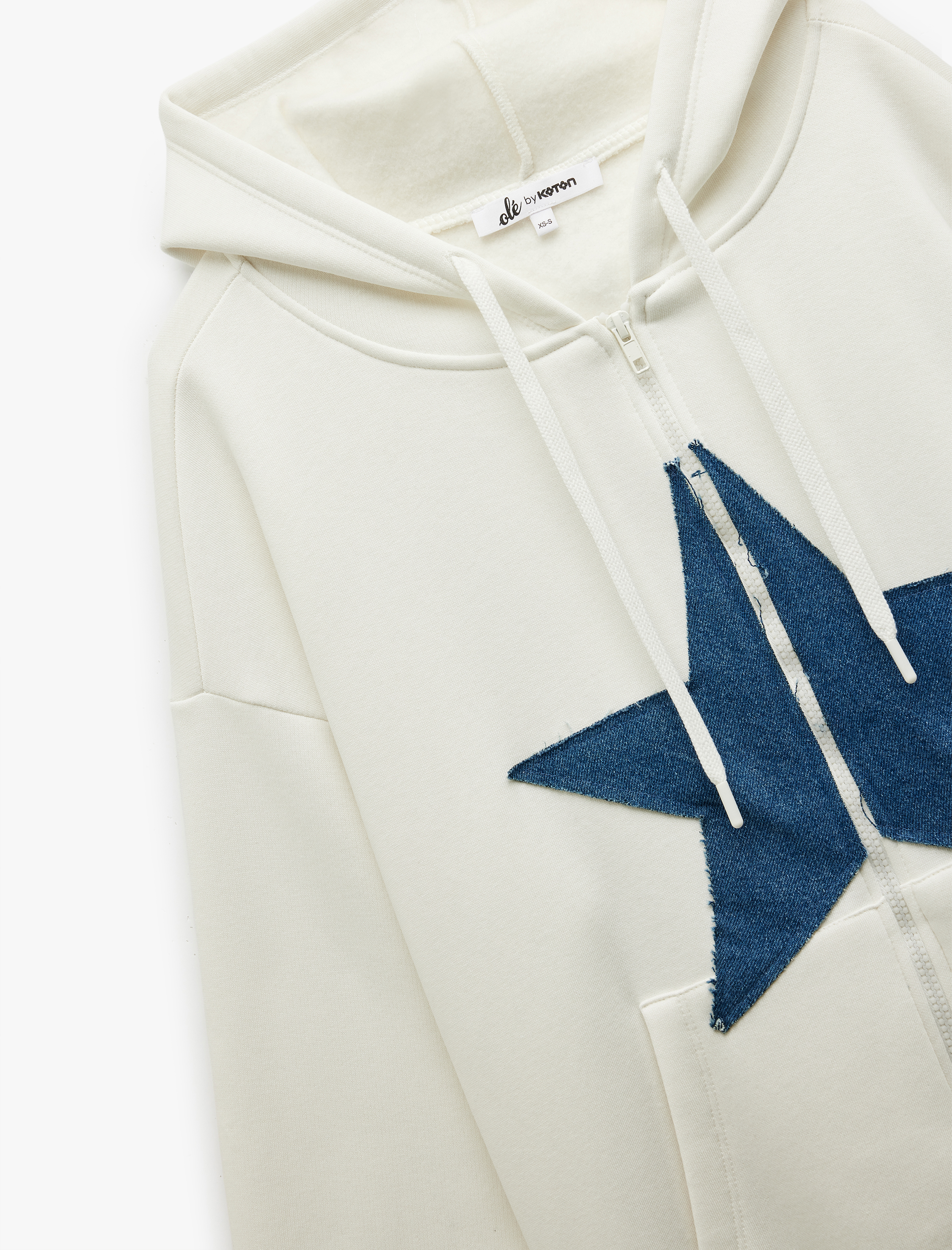   Şardonlu Kapüşonlu Yıldız Aplikeli Fermuarlı Sweatshirt