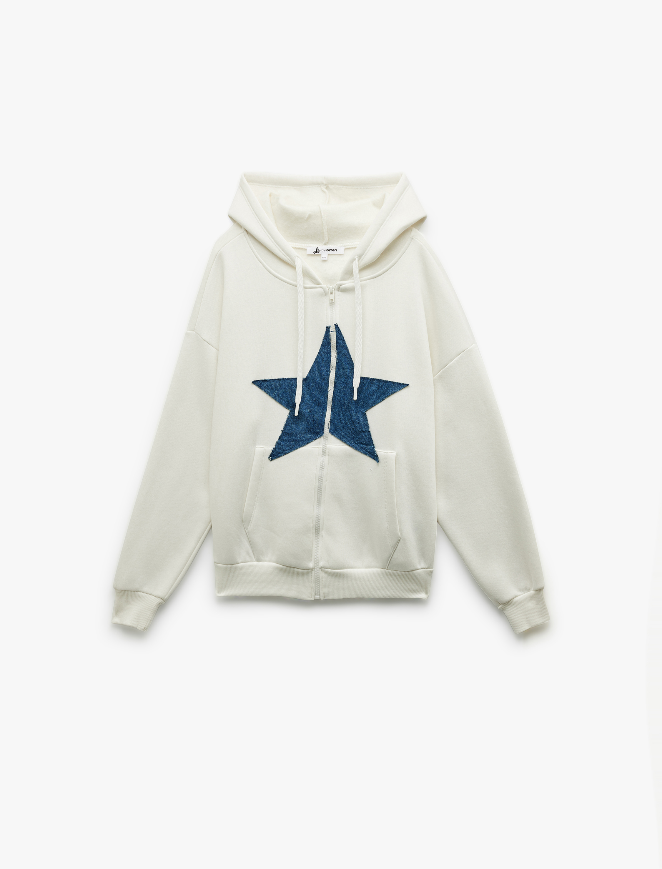   Şardonlu Kapüşonlu Yıldız Aplikeli Fermuarlı Sweatshirt