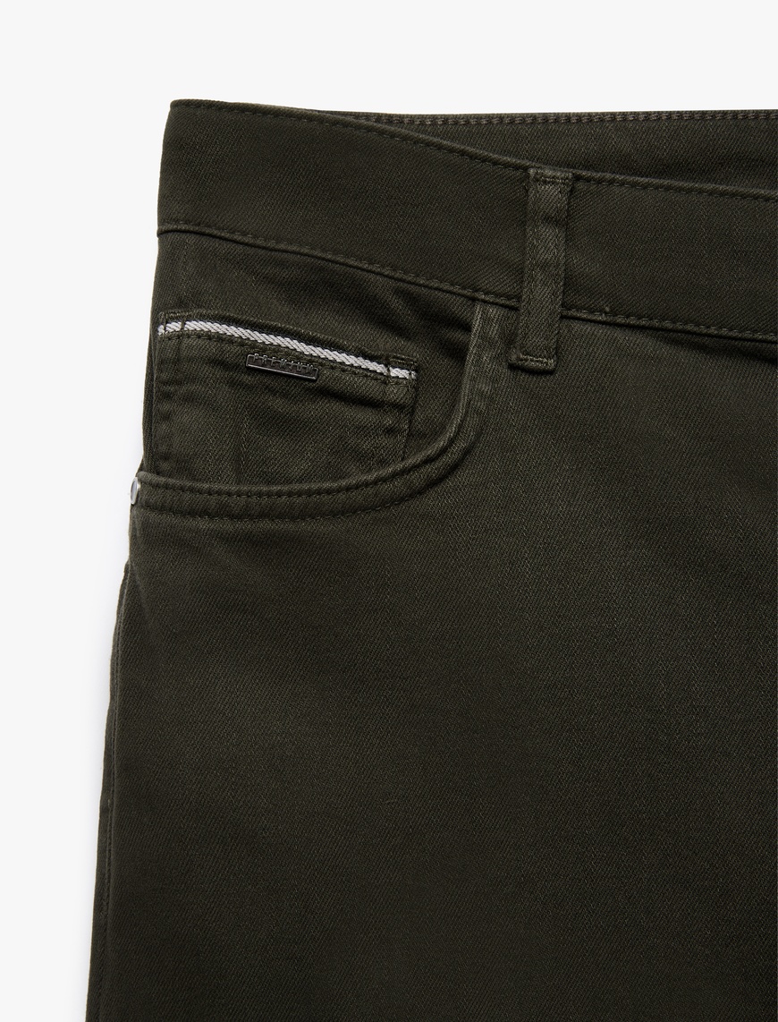   Normal Bel Düğmeli Pamuklu Cep Detaylı Gabardin Pantolon