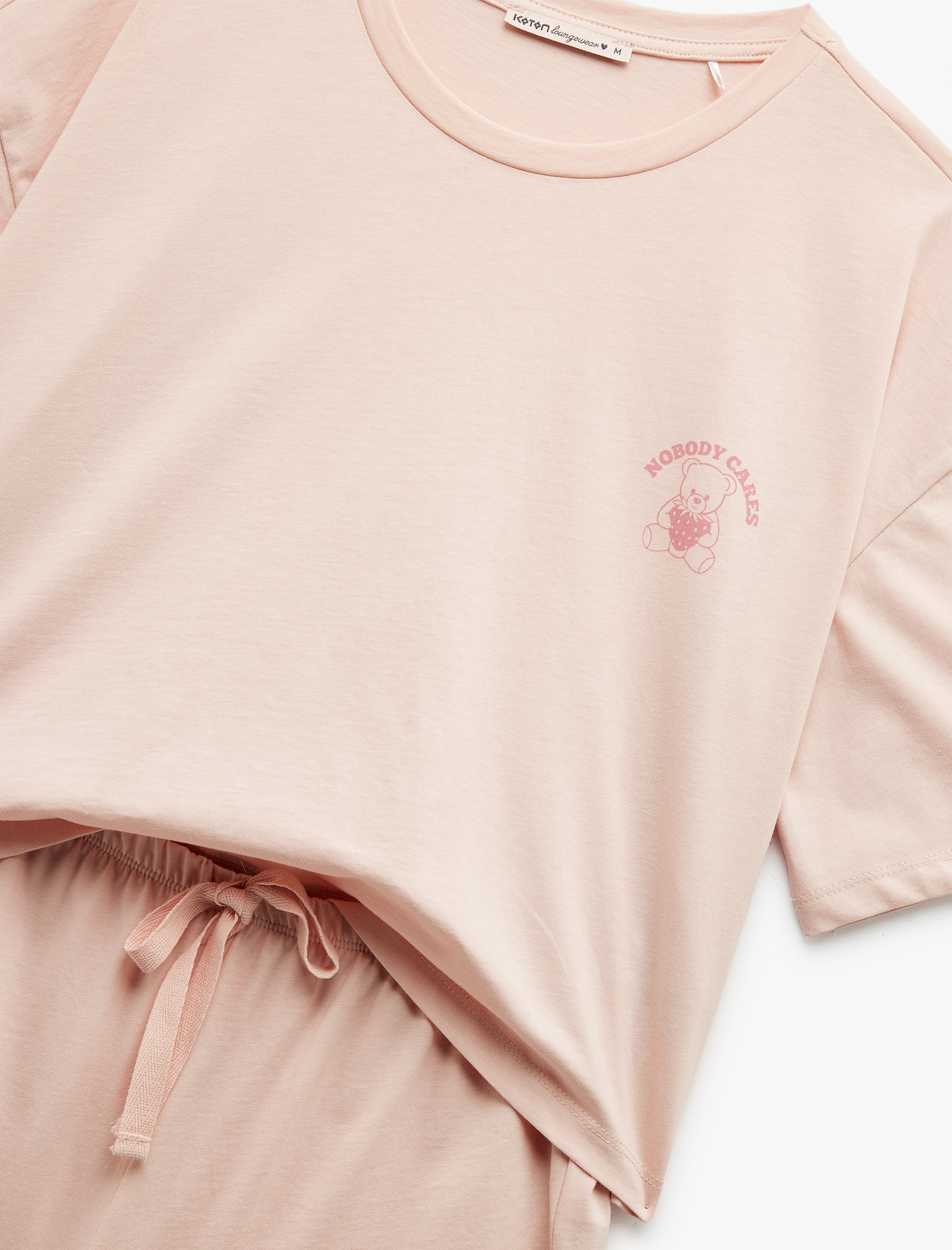   Pamuklu Beli Bağcıklı Kısa Kollu Şortlu Pijama Takımı
