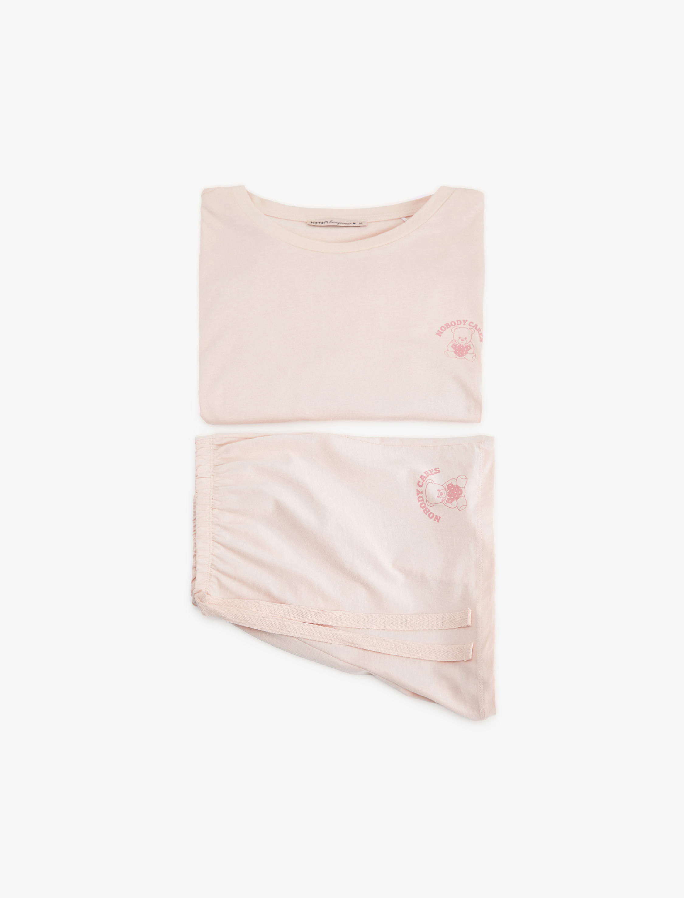   Pamuklu Beli Bağcıklı Kısa Kollu Şortlu Pijama Takımı