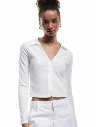 Gömlek Yaka Uzun Kollu Düğmeli Slim Fit Tişört