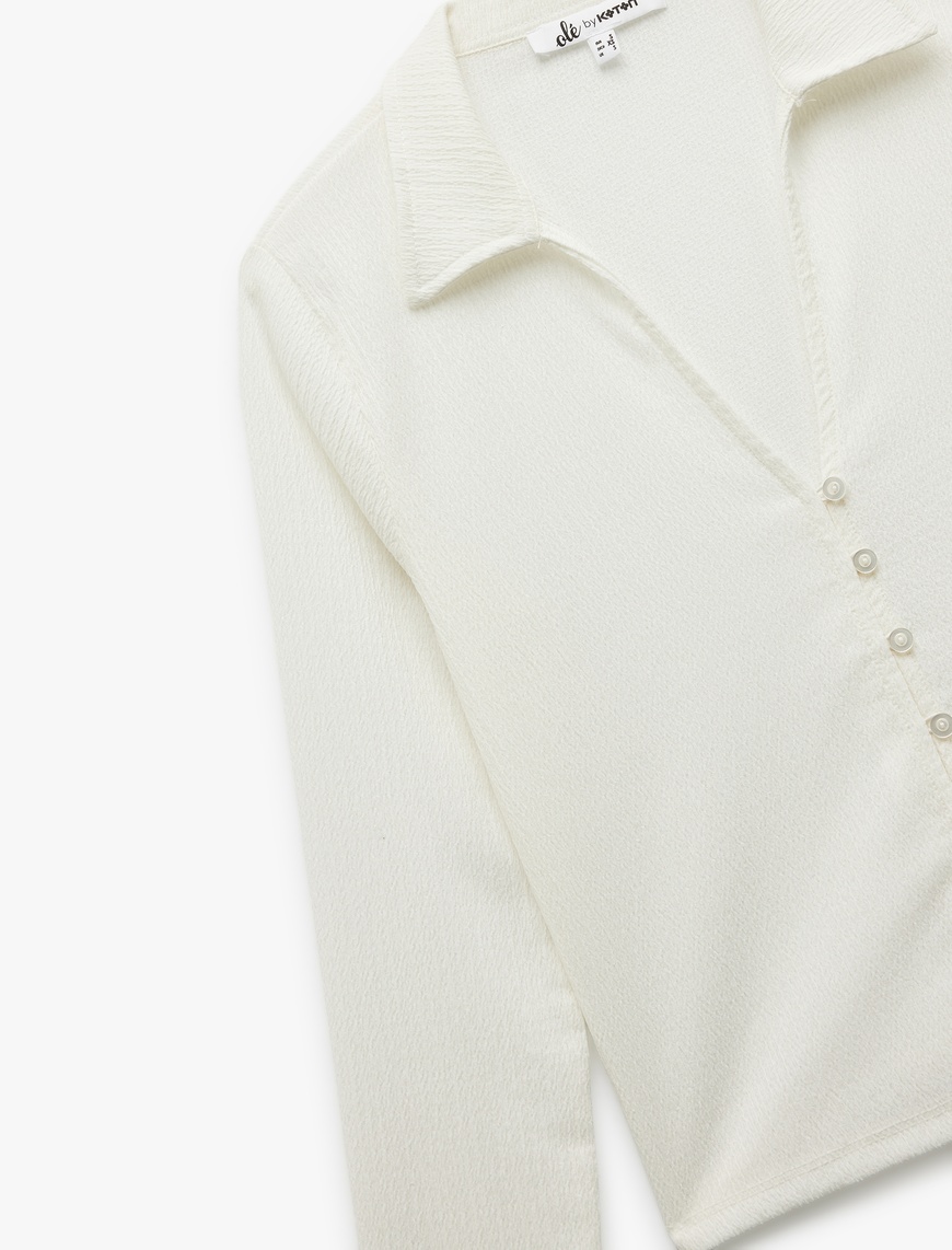   Gömlek Yaka Uzun Kollu Düğmeli Slim Fit Tişört