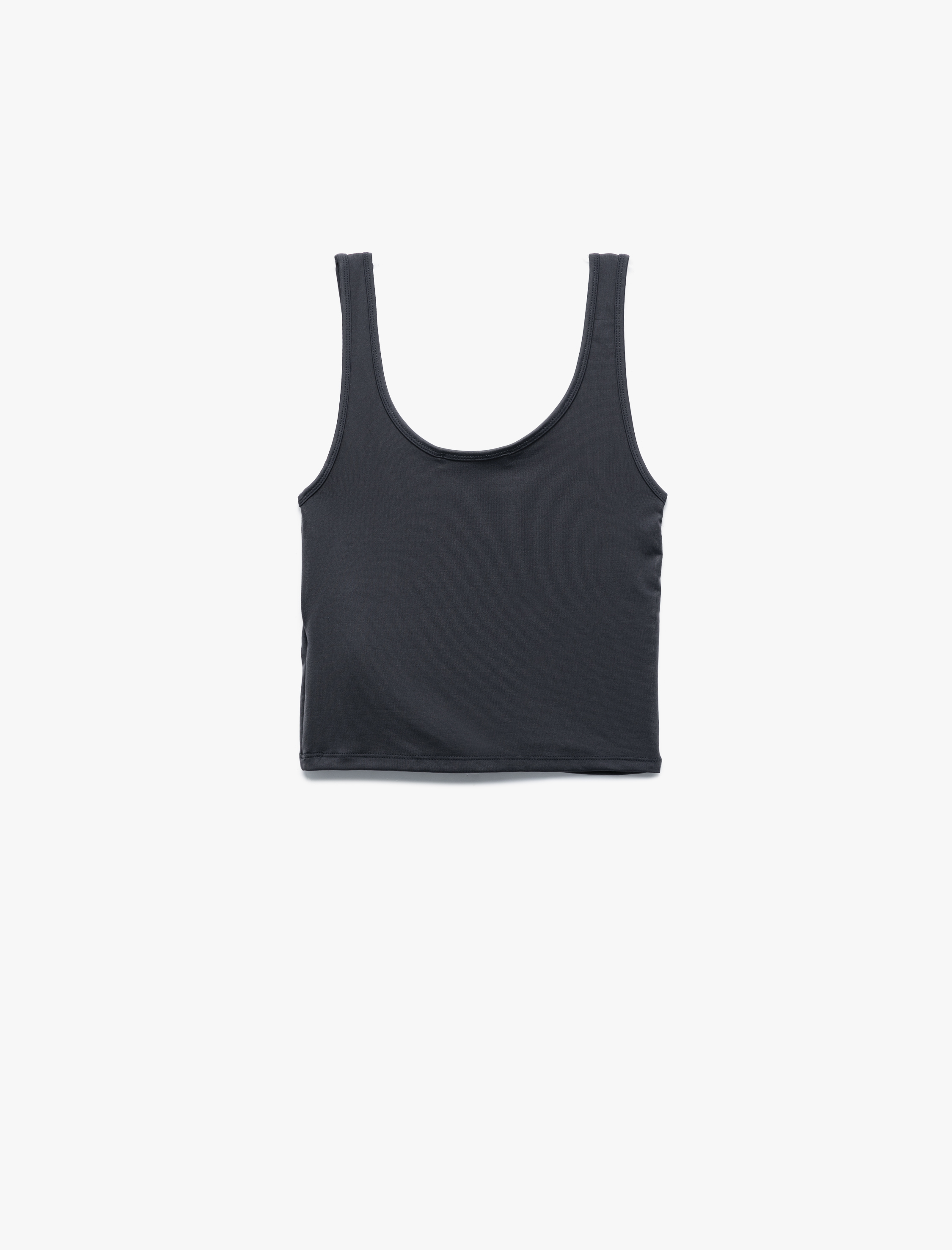   U Yaka Slim Fit Kolsuz Basic Crop Bluz