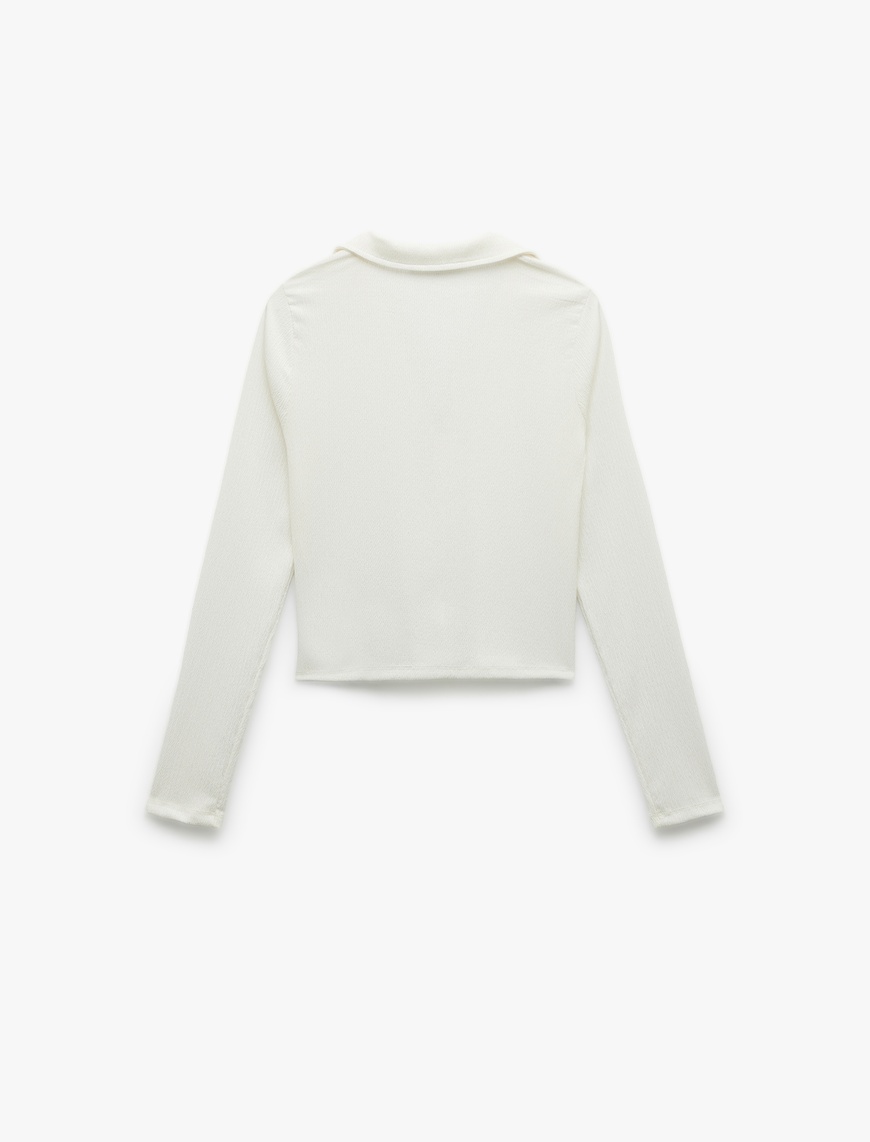   Gömlek Yaka Uzun Kollu Düğmeli Slim Fit Tişört