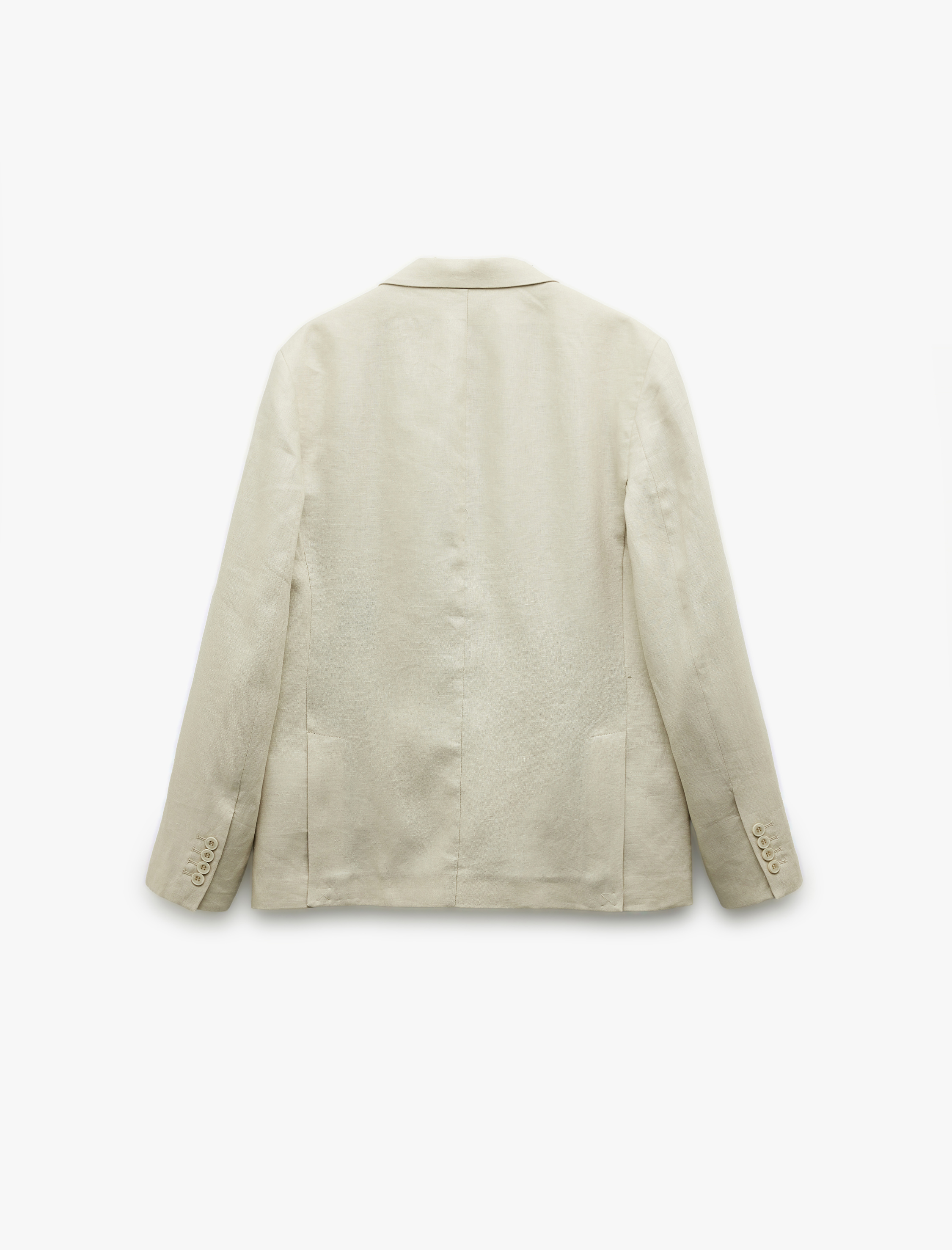   Düğmeli Kapaklı Cep Detaylı Mono Yaka Keten Blazer Ceket