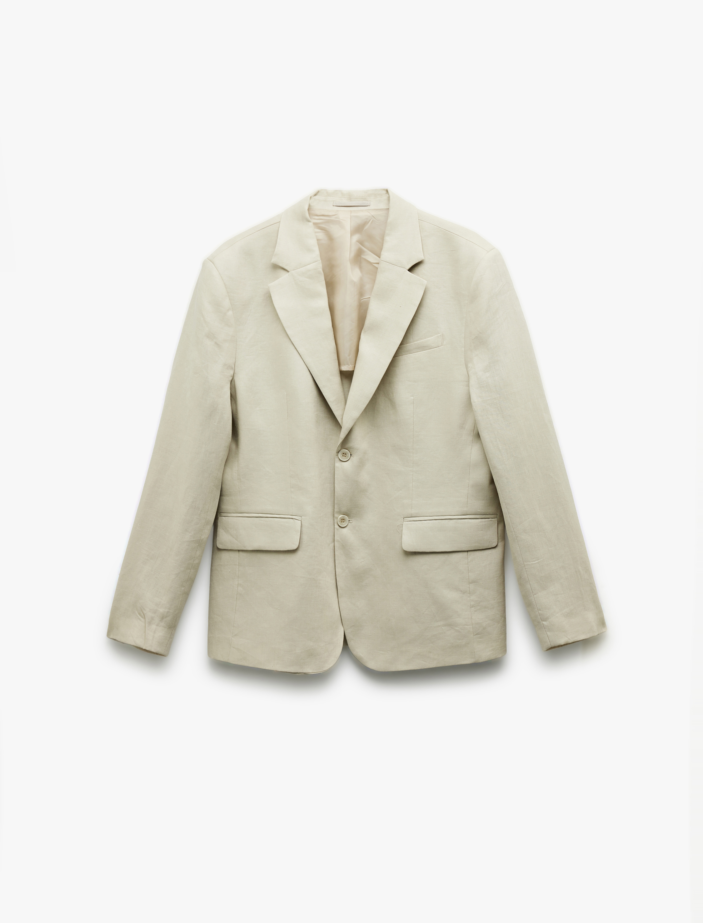   Düğmeli Kapaklı Cep Detaylı Mono Yaka Keten Blazer Ceket