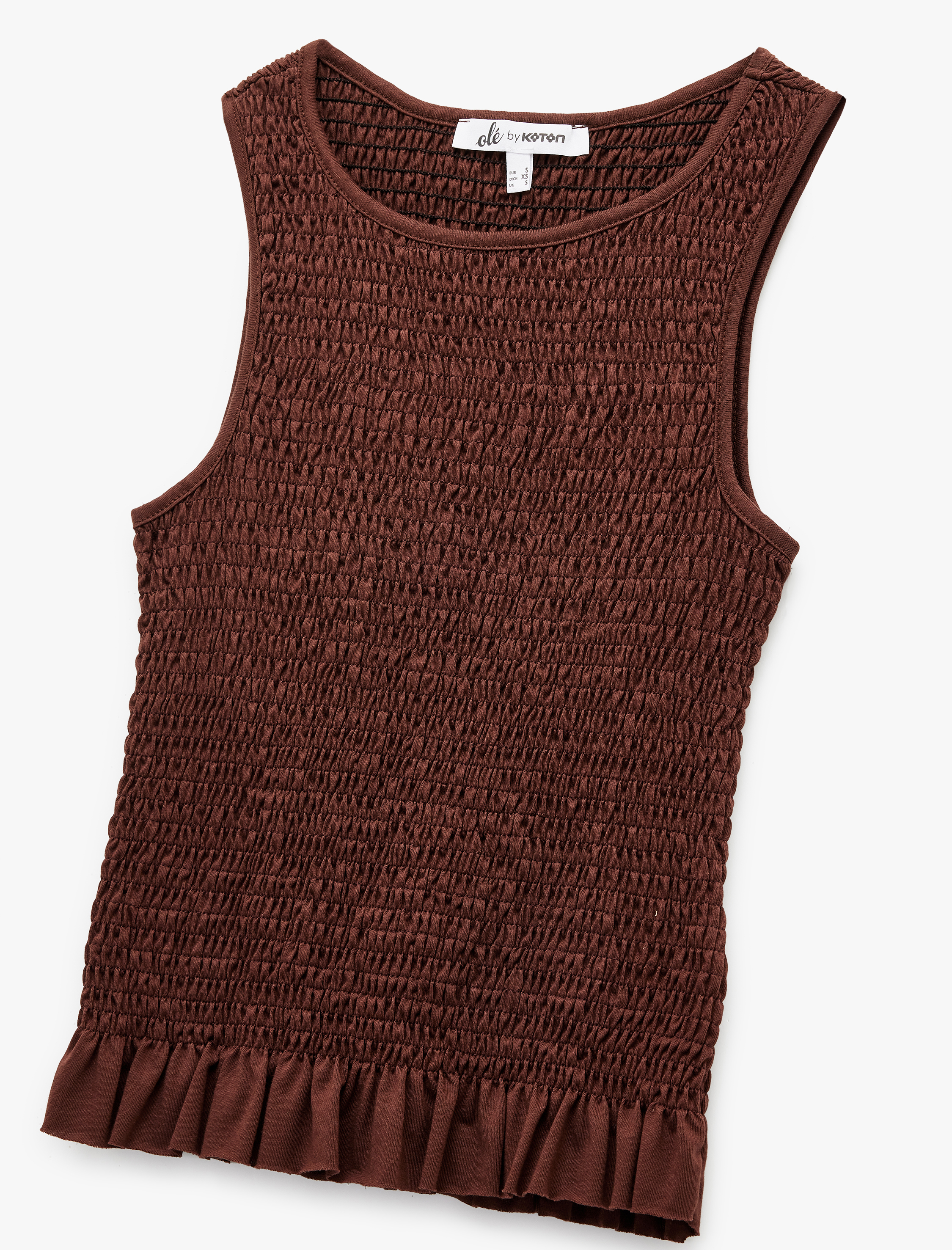   Bisiklet Yaka Fırfır Detaylı Gipeli Pamuklu Kolsuz Bluz