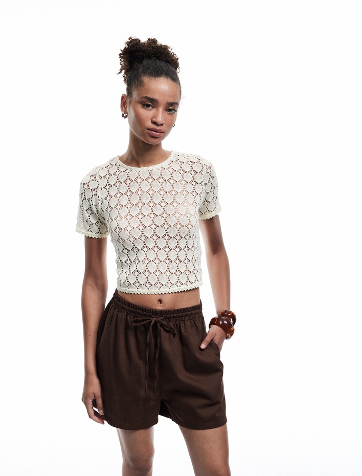  Kroşe Kısa Kollu Bisiklet Yaka Tişört