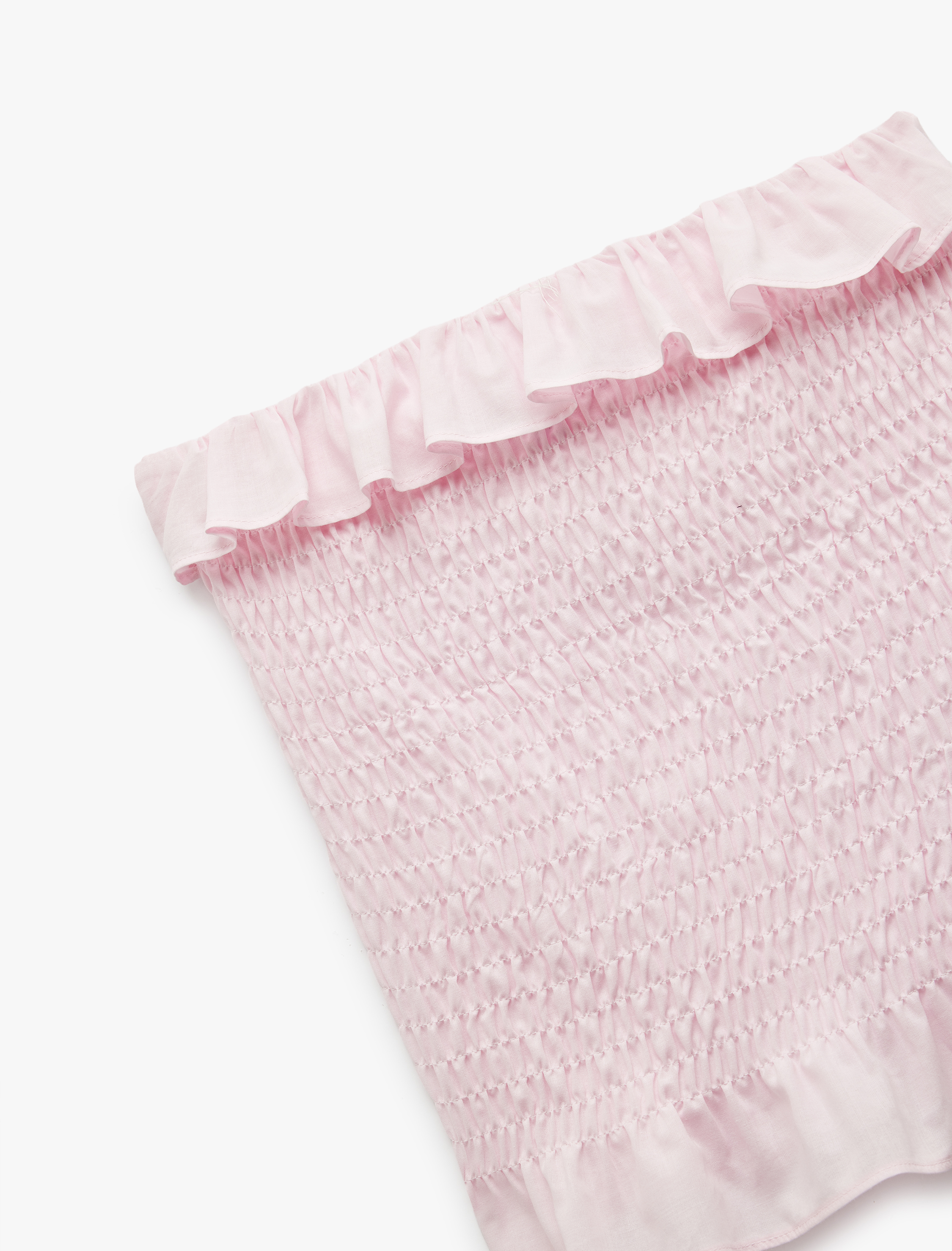   Pamuklu Fırfırlı Gipeli Straplez Yaka Kolsuz Crop Bluz