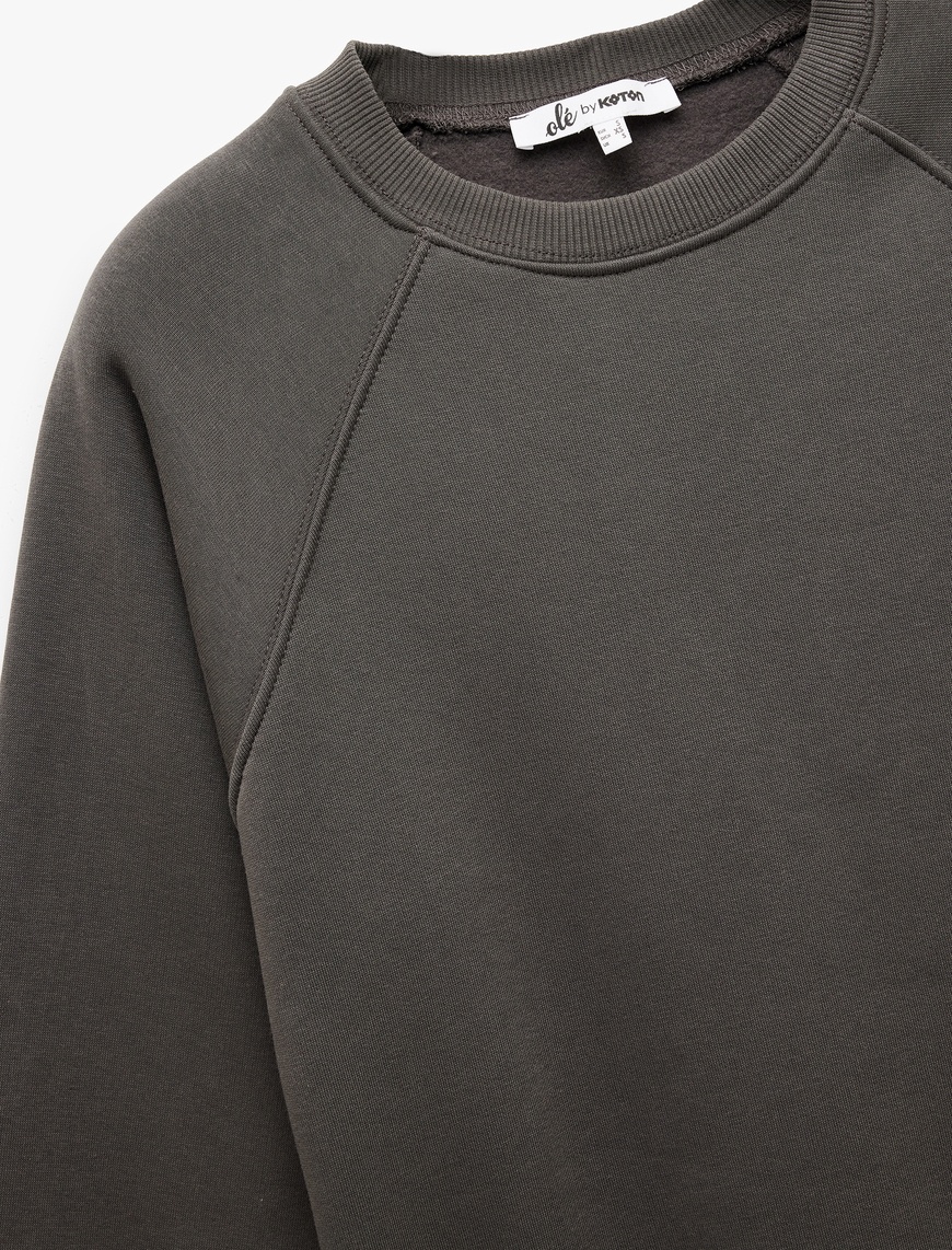   Pamuklu Bisiklet Yaka Şardonlu Sweatshirt