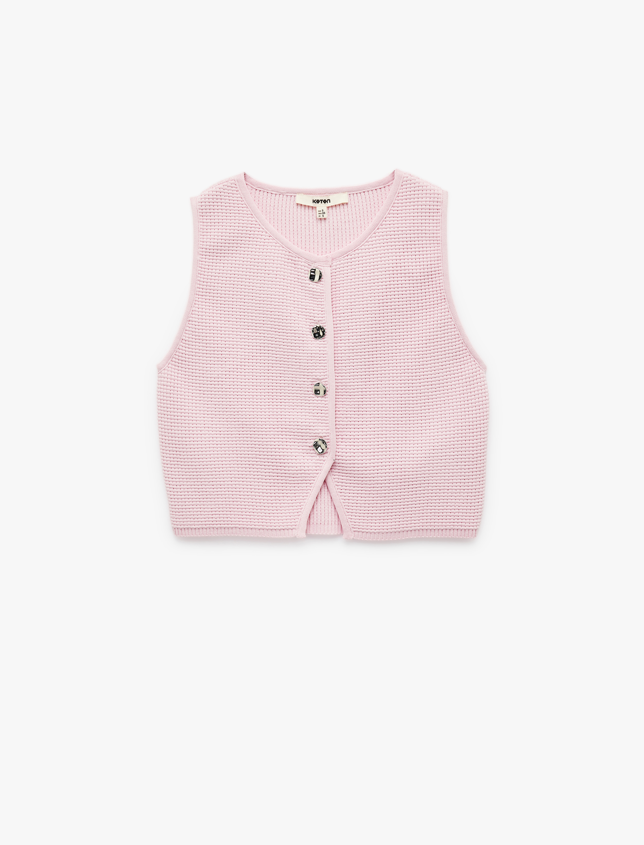   Düğmeli Kolsuz Dokulu Bisiklet Yaka Çizgili Triko Yelek