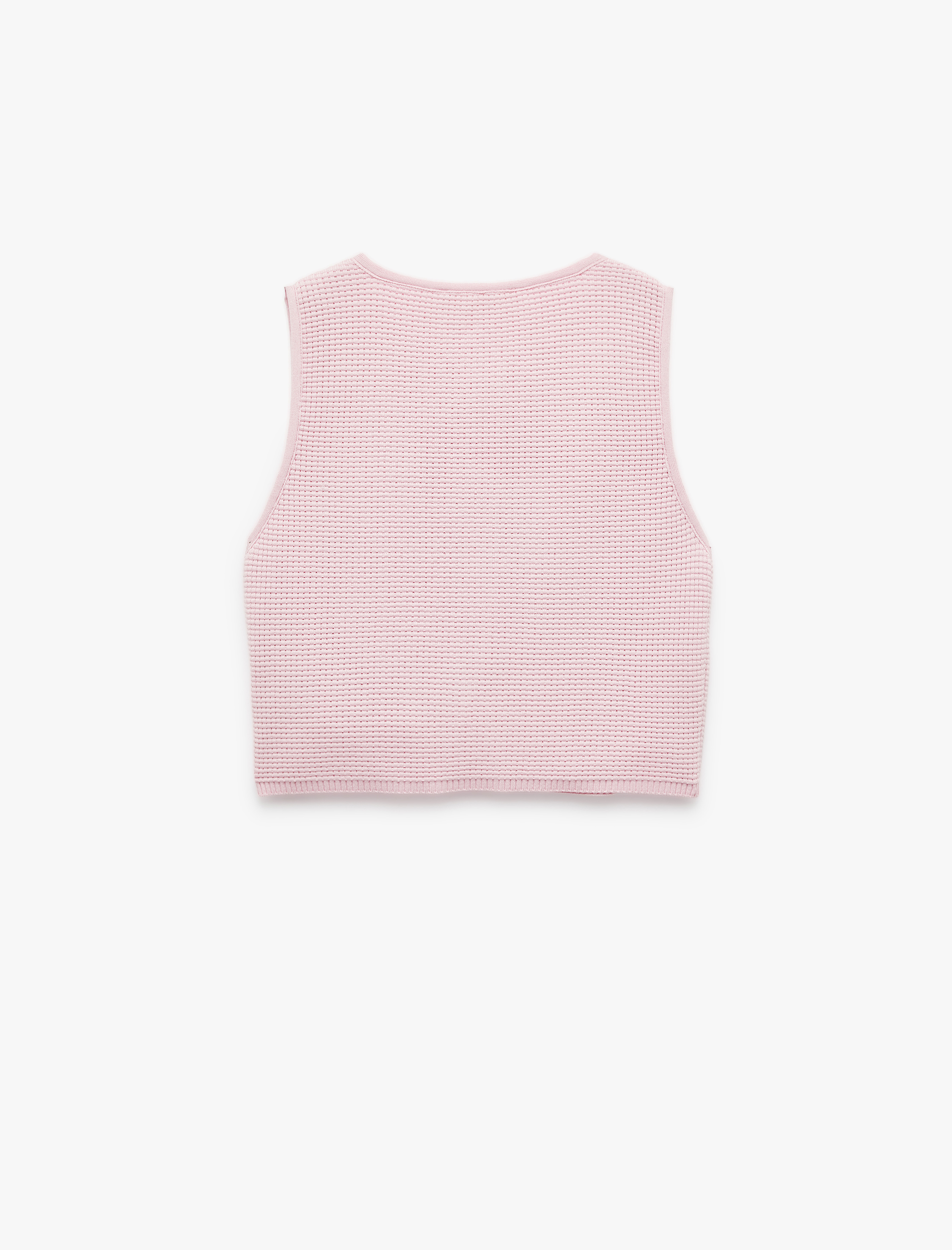   Düğmeli Kolsuz Dokulu Bisiklet Yaka Çizgili Triko Yelek