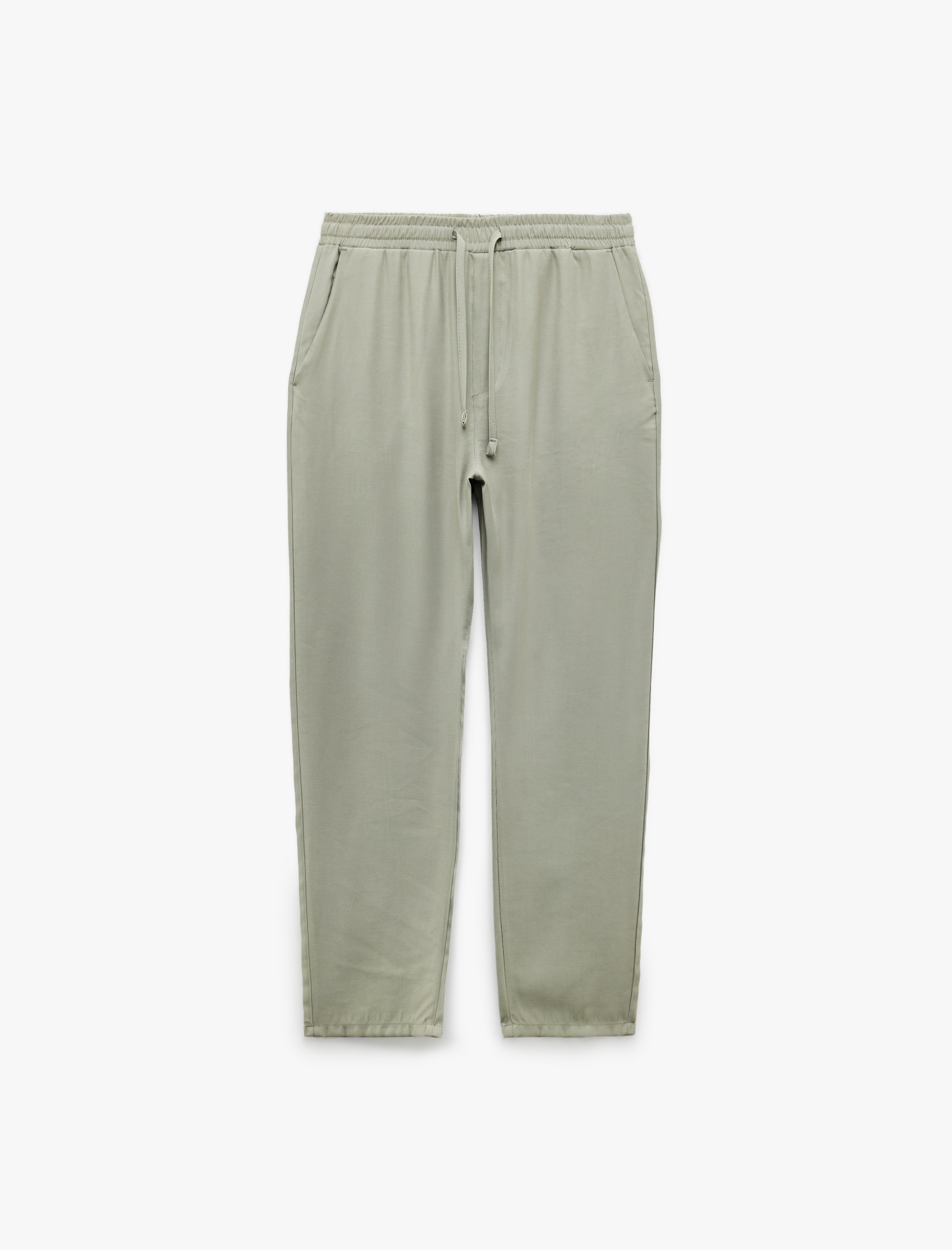   Cep Detaylı Viskon Beli Bağcıklı Pantolon