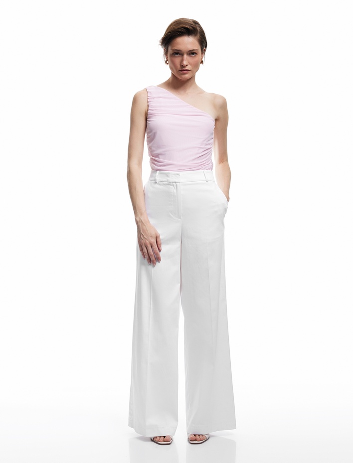  Yarı Transparan Asimetrik Tek Omuz Tül Bodysuit