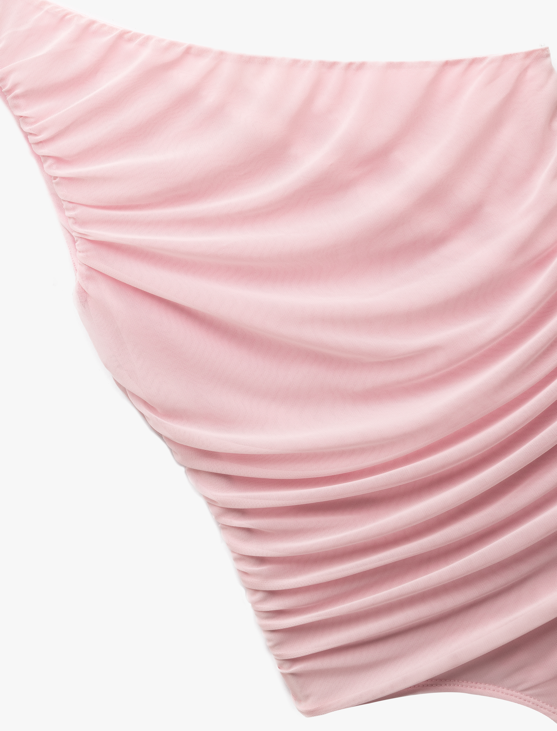 Yarı Transparan Asimetrik Tek Omuz Tül Bodysuit