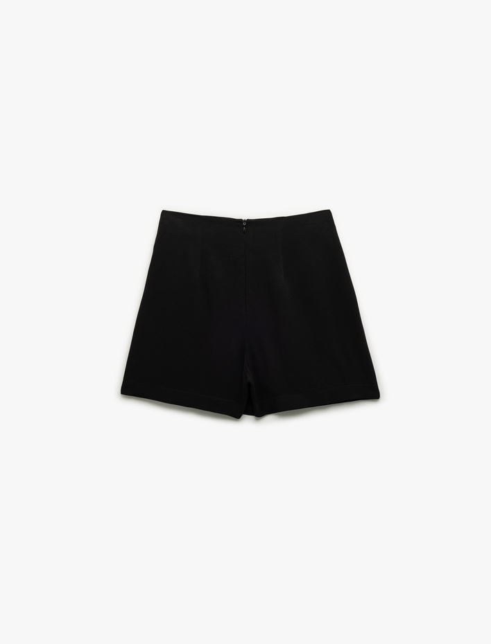  Keten Karışımlı Bağlama Detaylı Kruvaze Mini Şort Etek