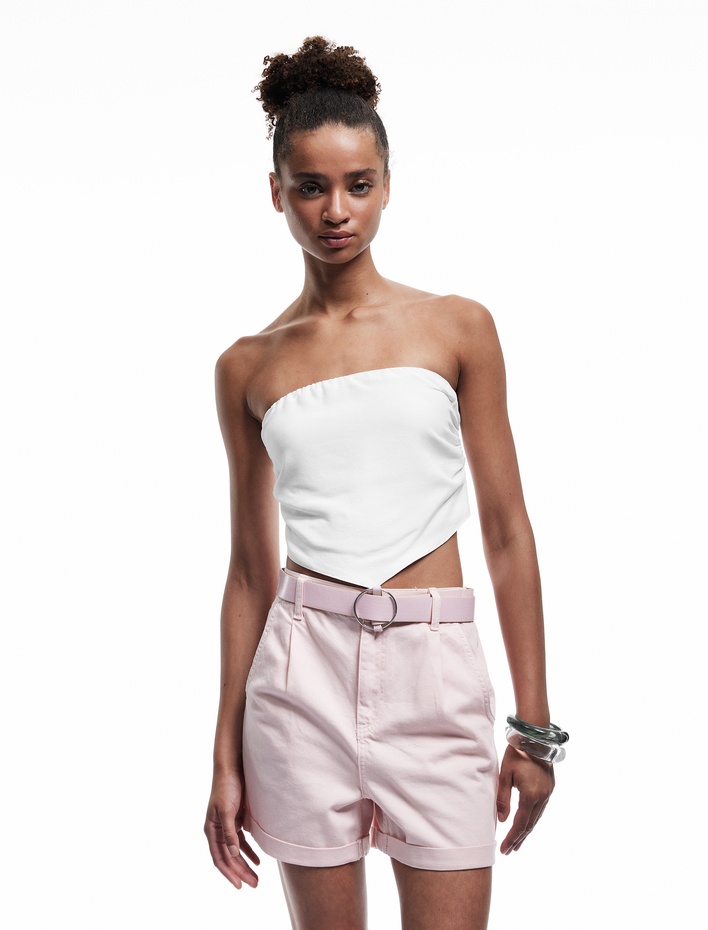  Taş Detaylı Düğmeli Rahat Kalıp Denim Şort