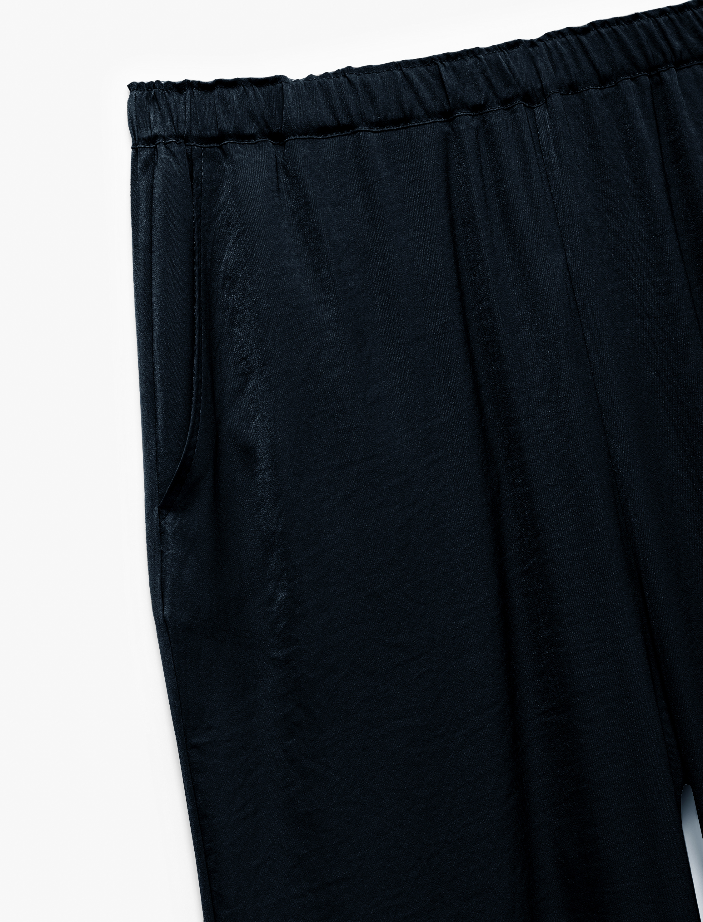   Standart Bel Cepli Uzun Geniş Paça Palazzo Saten Pantolon