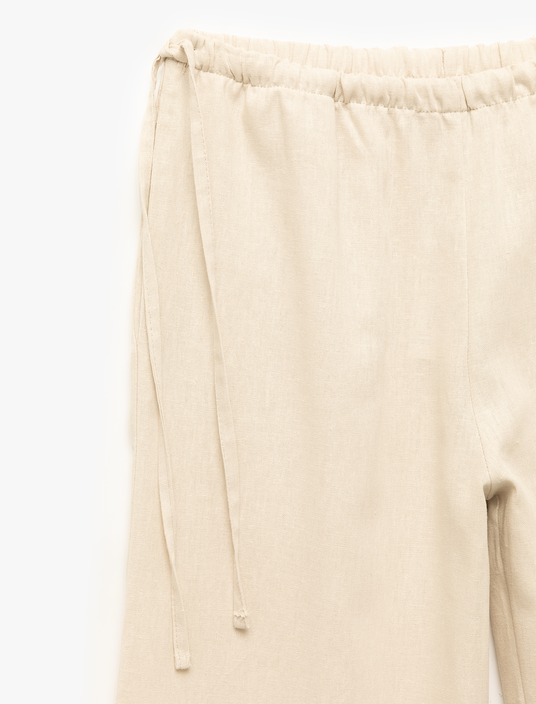   Beli Bağcıklı Keten Karışımlı Geniş Paça Pantolon