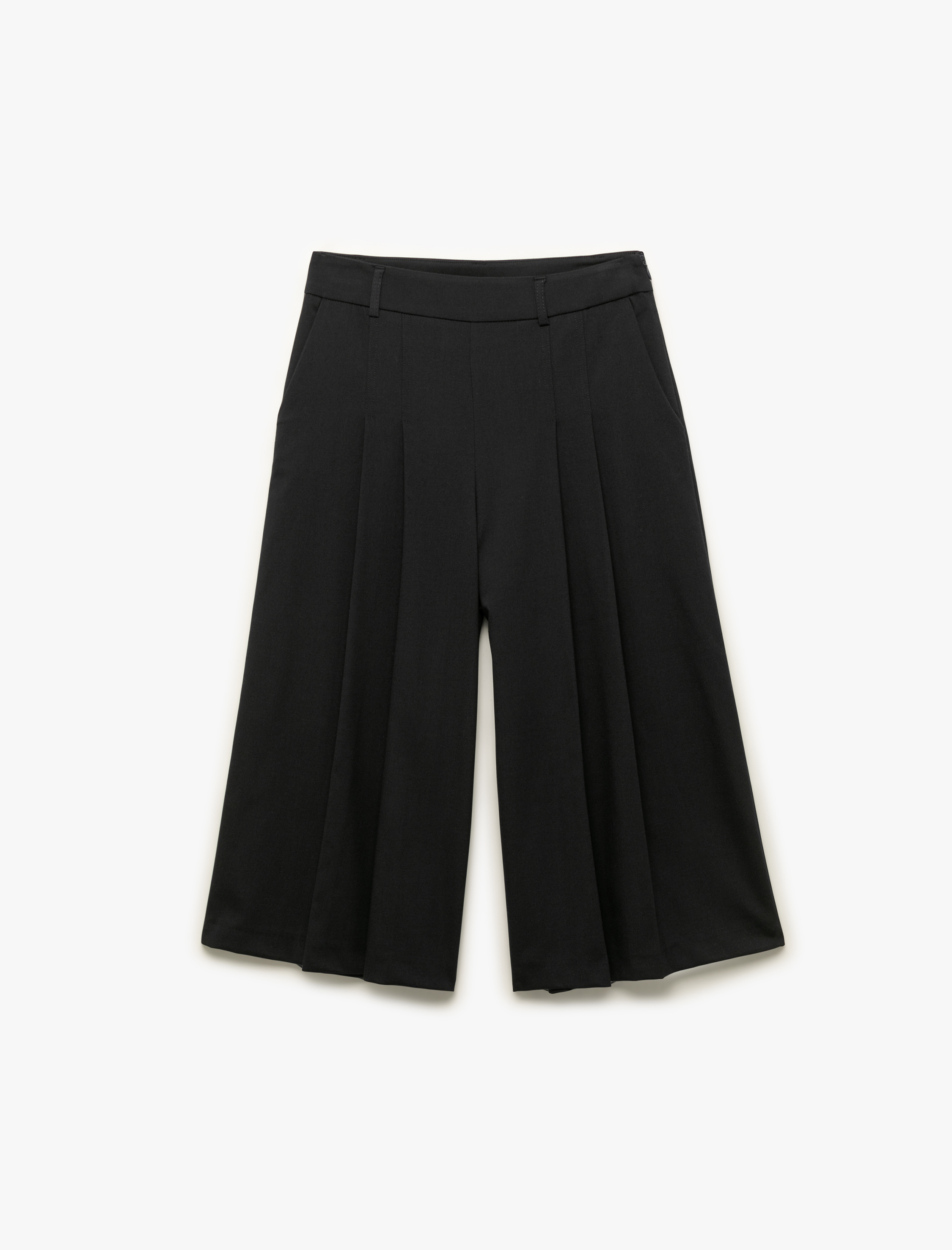   Rahat Kalıp Cepli Pile Detaylı Culotte Kumaş Pantolon