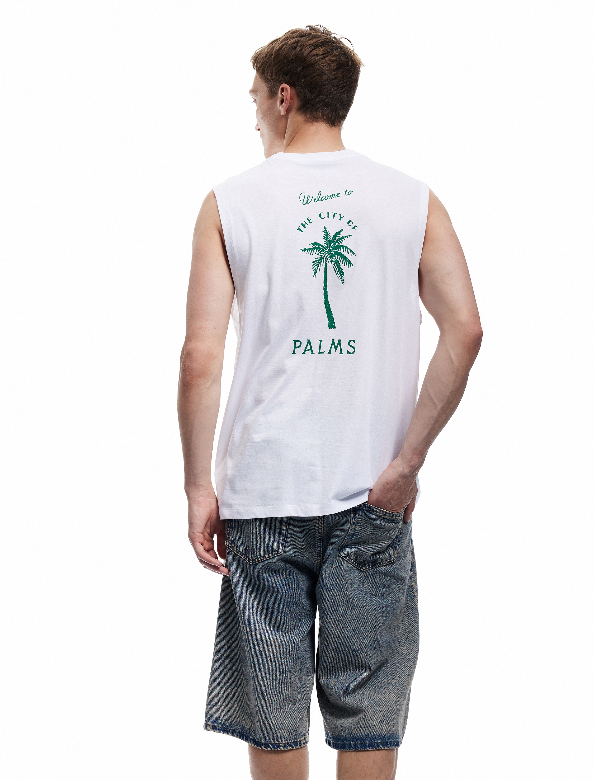   Pamuklu Bisiklet Yaka Kolsuz Arkası Baskılı Atlet