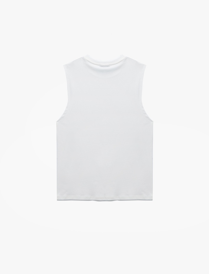  Pamuklu Kolsuz Bisiklet Yaka Baskılı Atlet