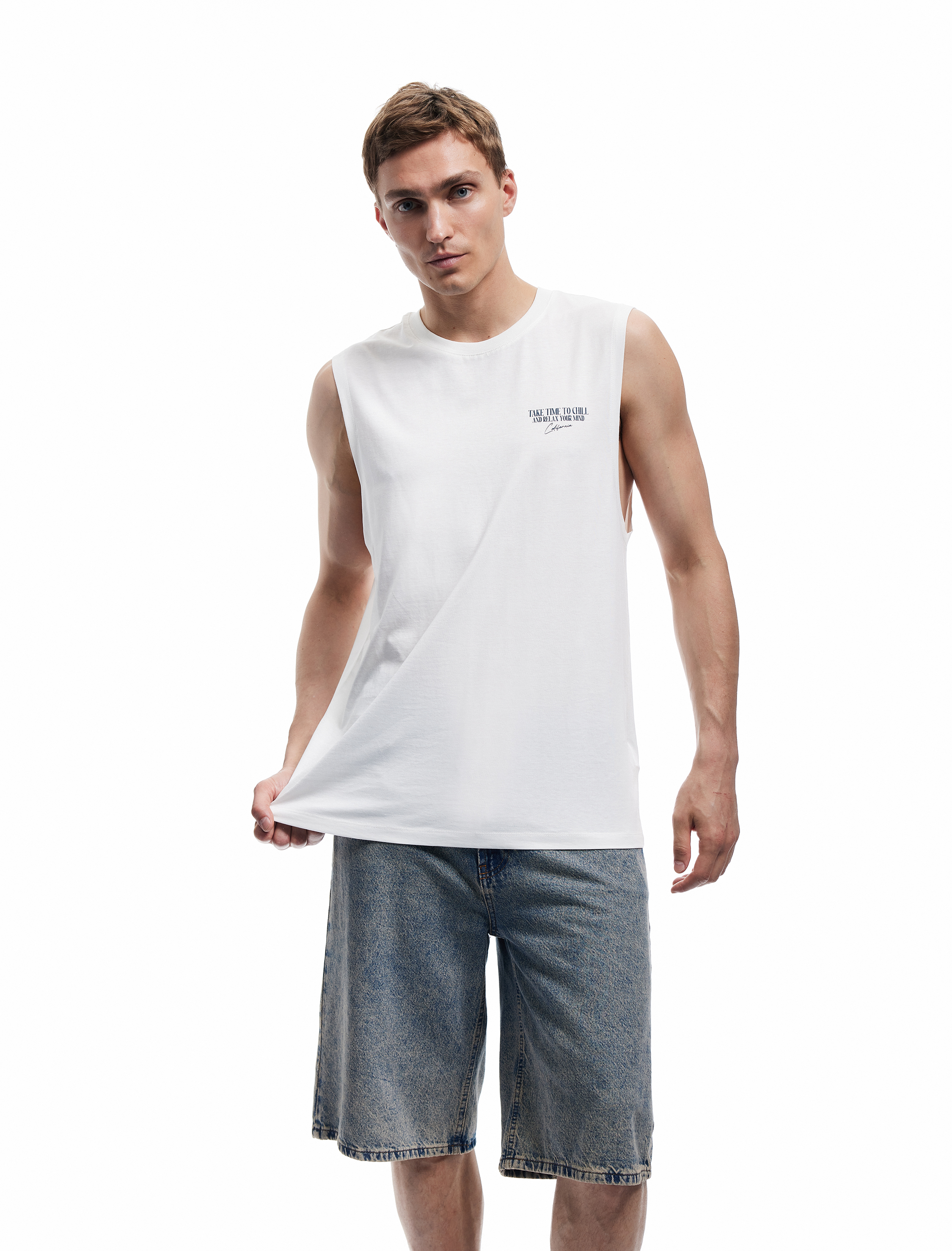   Bisiklet Yaka Kolsuz Pamuklu Arkası Baskılı Atlet