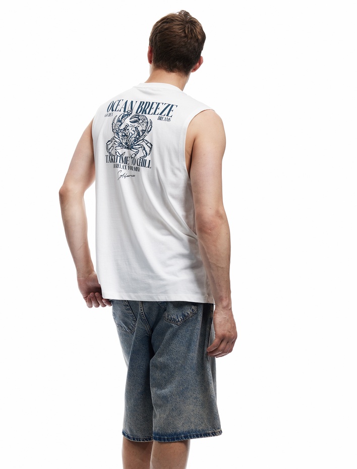  Bisiklet Yaka Kolsuz Pamuklu Arkası Baskılı Atlet