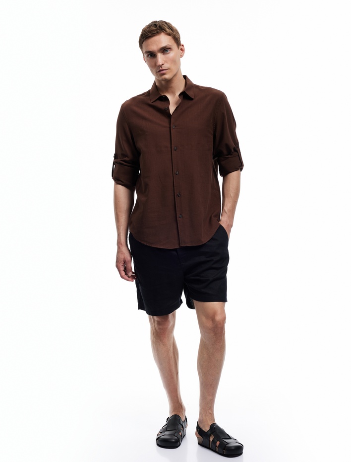  Pamuklu Regular Fit Klasik Yaka Uzun Kollu Gömlek