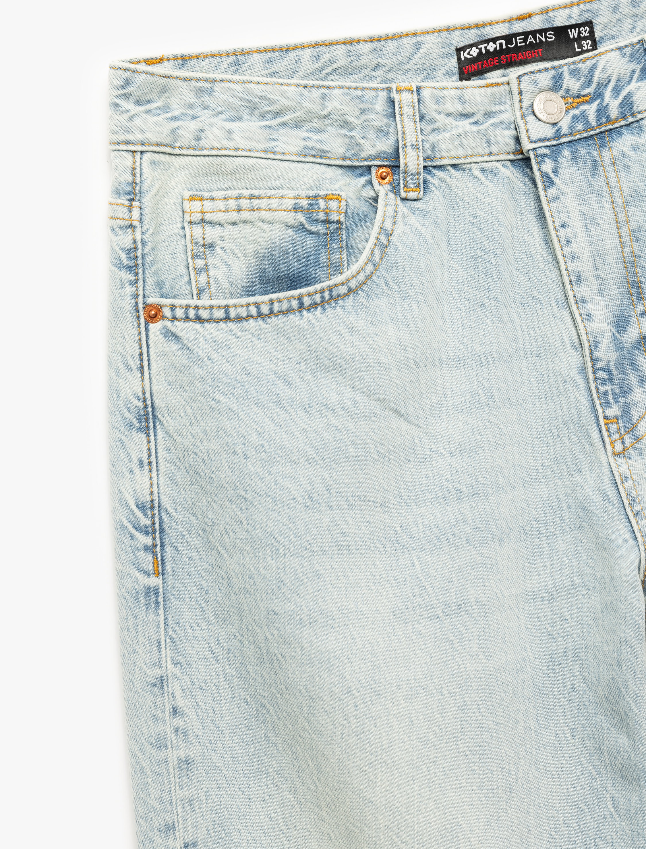   Normal Bel Pamuklu Vintage Straight Fit Jean Pantolon