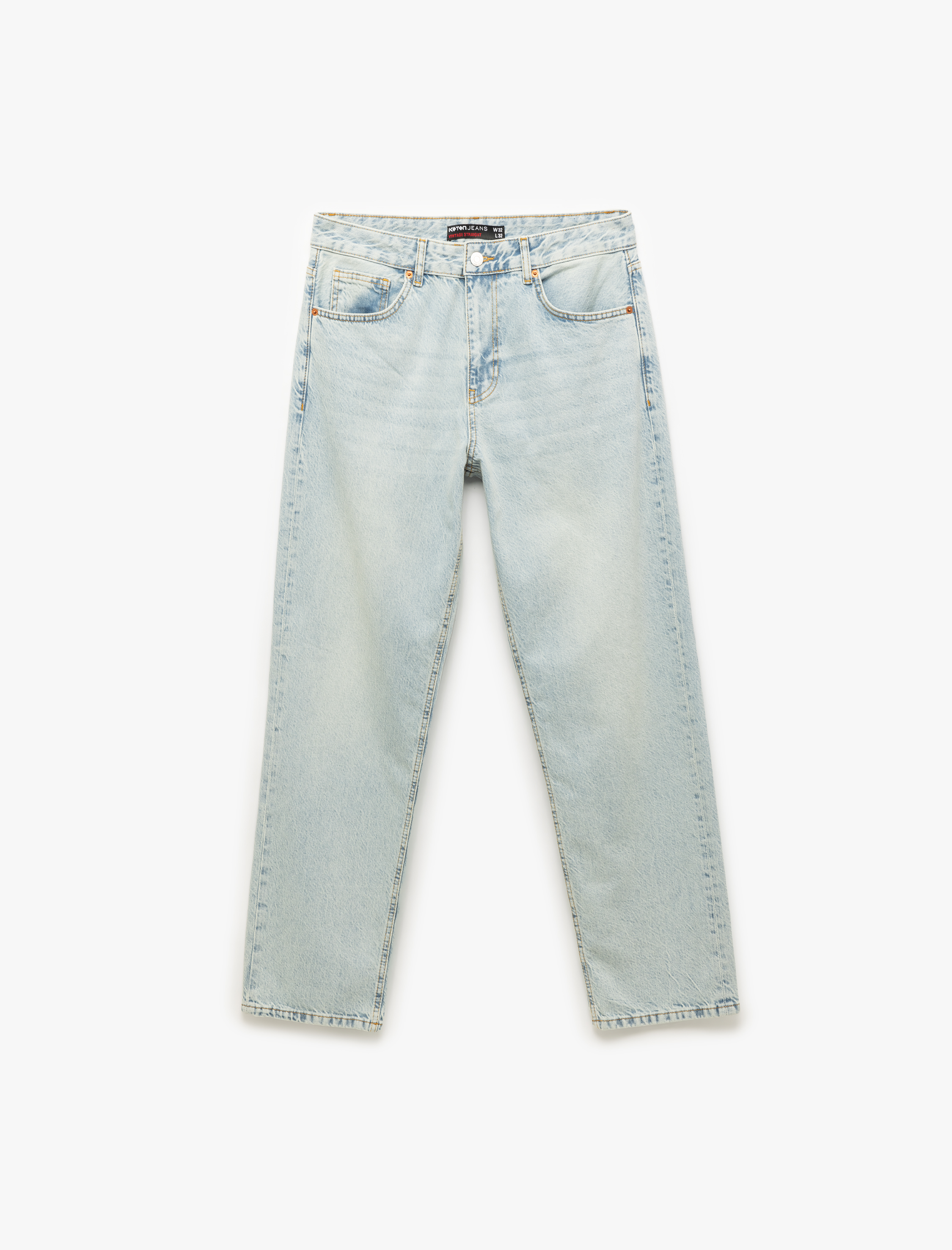   Normal Bel Pamuklu Vintage Straight Fit Jean Pantolon