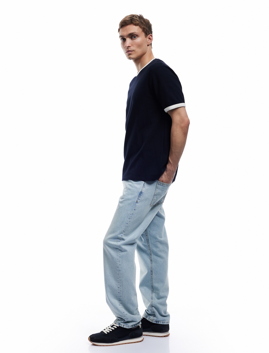   Normal Bel Pamuklu Vintage Straight Fit Jean Pantolon