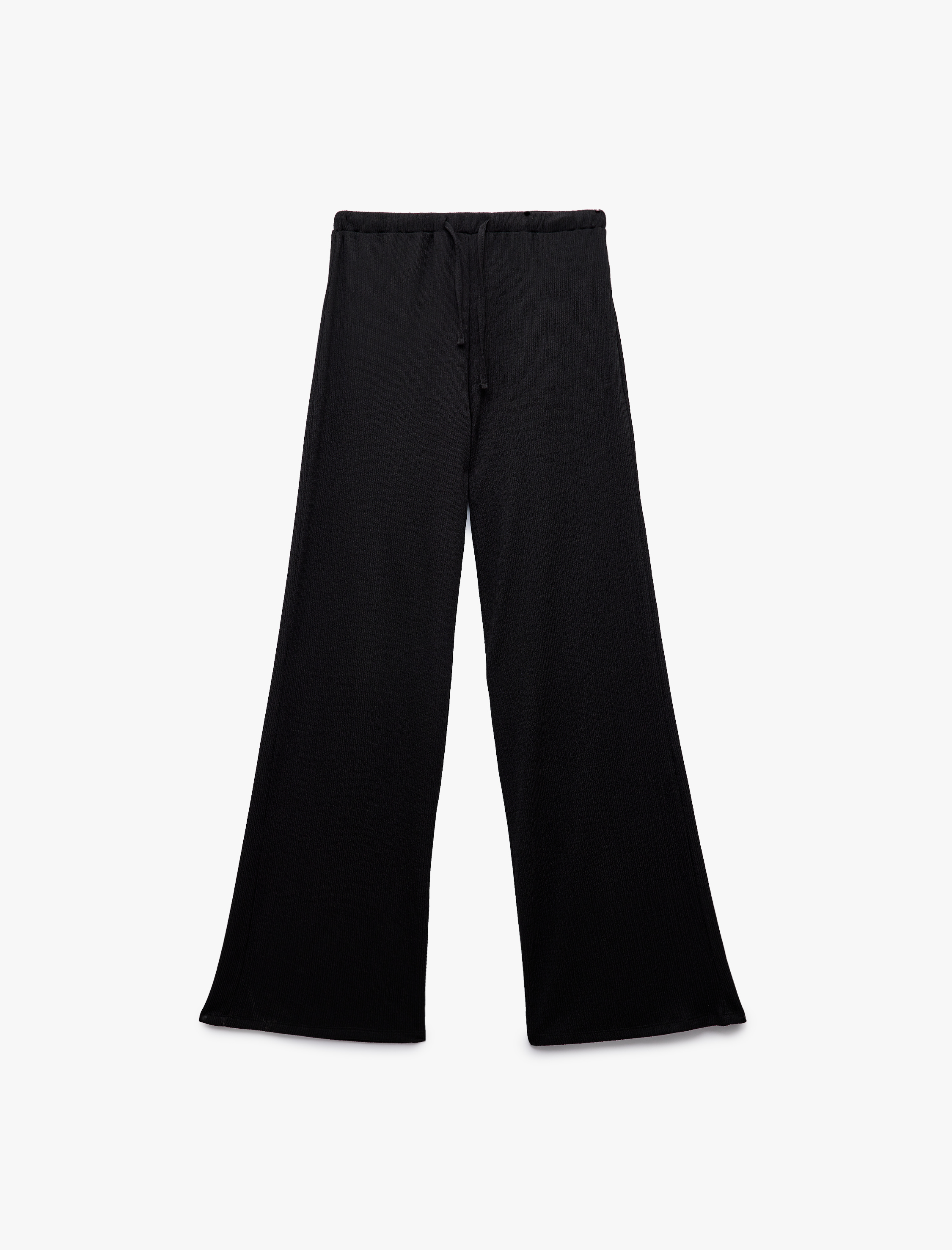   Beli Bağcıklı Geniş Paça Bürümcük Pantolon