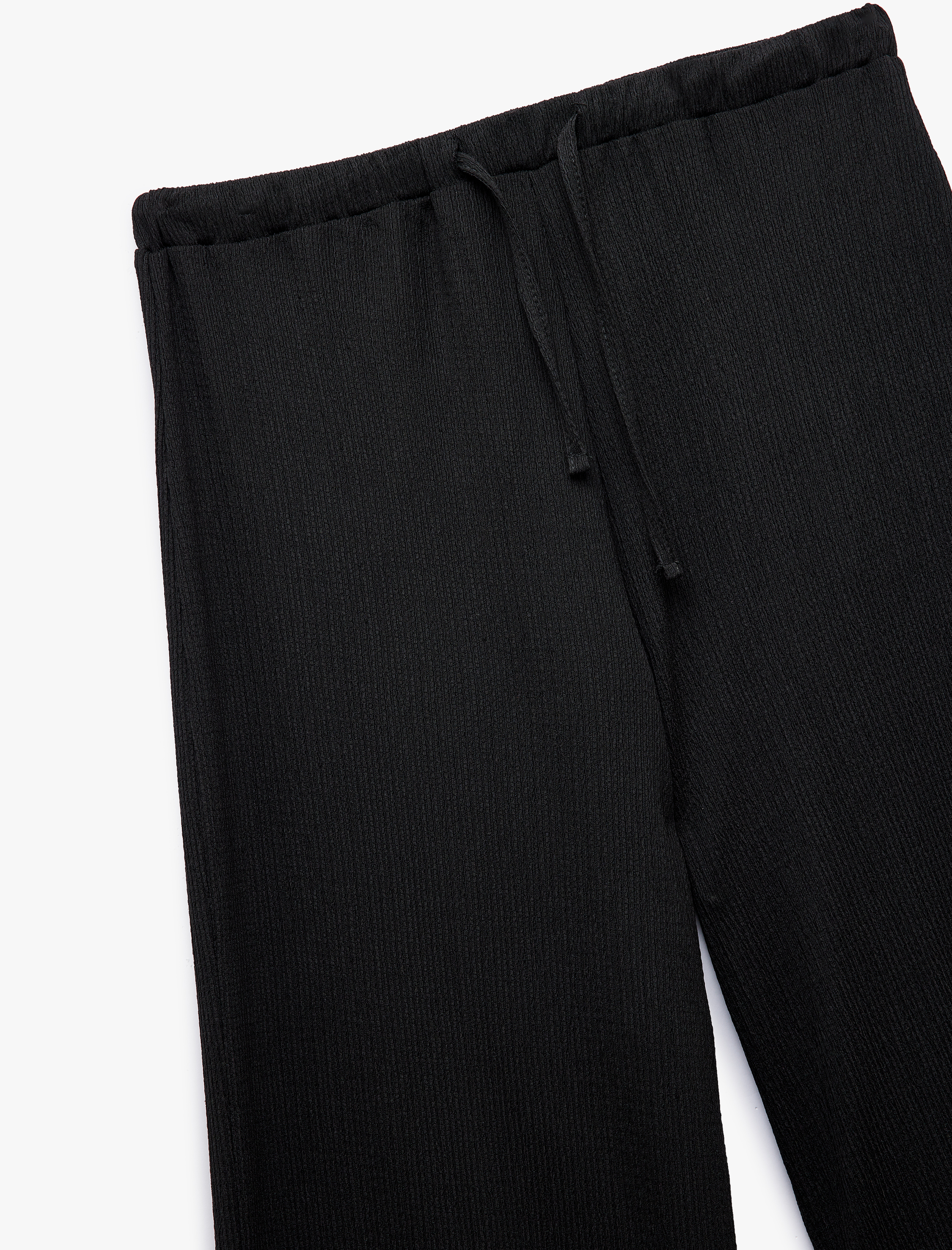   Beli Bağcıklı Geniş Paça Bürümcük Pantolon