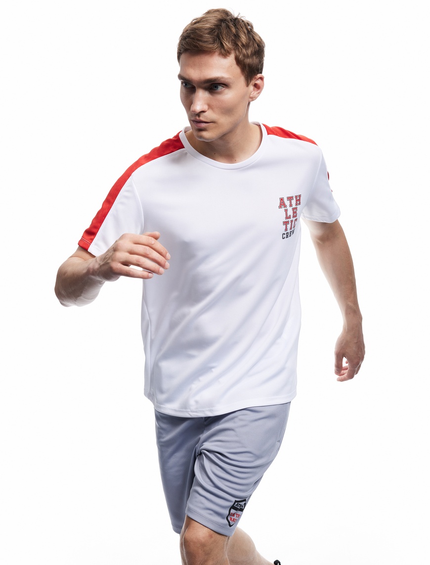   Kısa Kollu Bisiklet Yaka Renk Kontrastlı Arkası Baskılı Oversize Spor Tişört