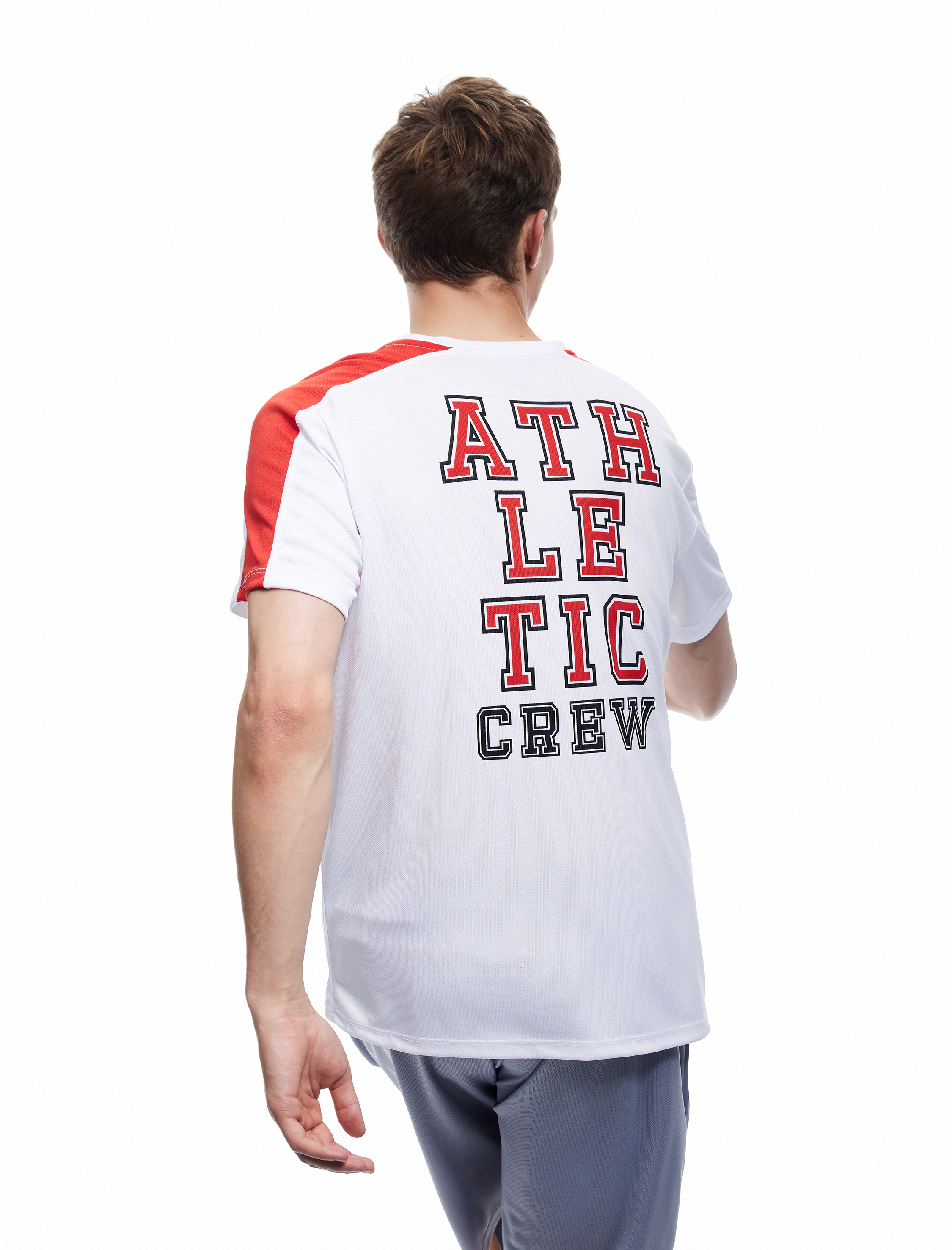   Kısa Kollu Bisiklet Yaka Renk Kontrastlı Arkası Baskılı Oversize Spor Tişört