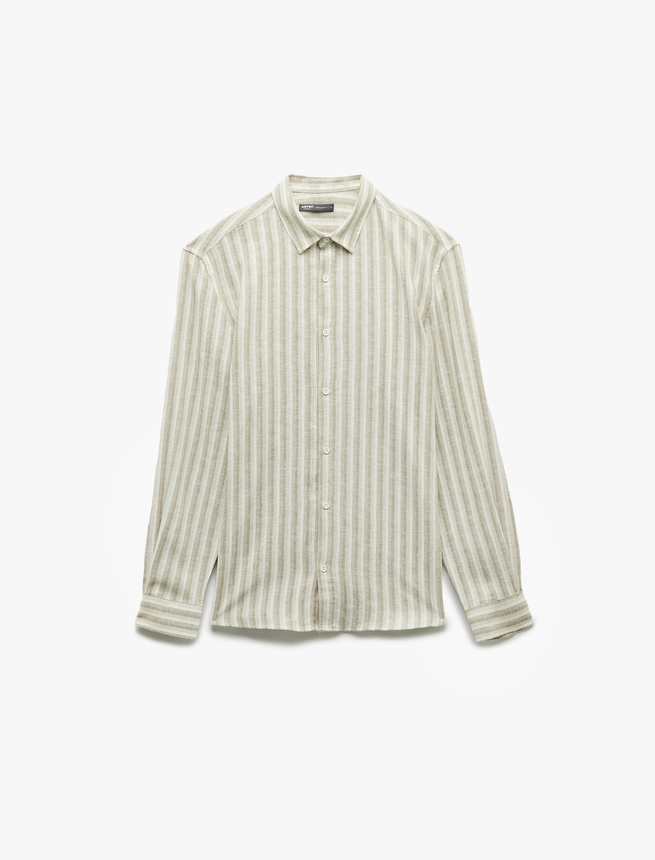   Keten Viskon Karışımlı Regular Fit Klasik Yaka Uzun Kollu Çizgili Gömlek