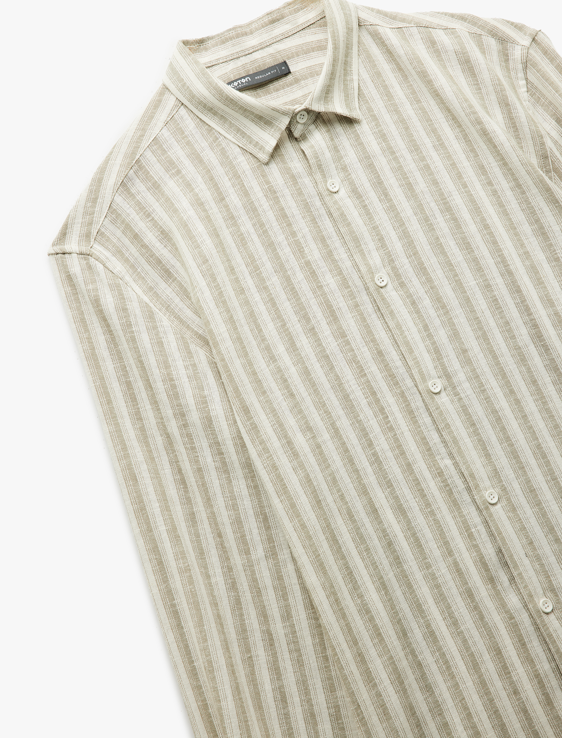   Keten Viskon Karışımlı Regular Fit Klasik Yaka Uzun Kollu Çizgili Gömlek